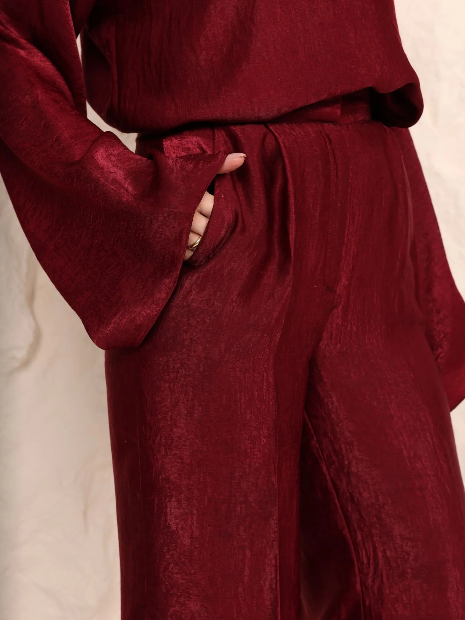 Hayze Maroon Soft Silk Pants - Image 5