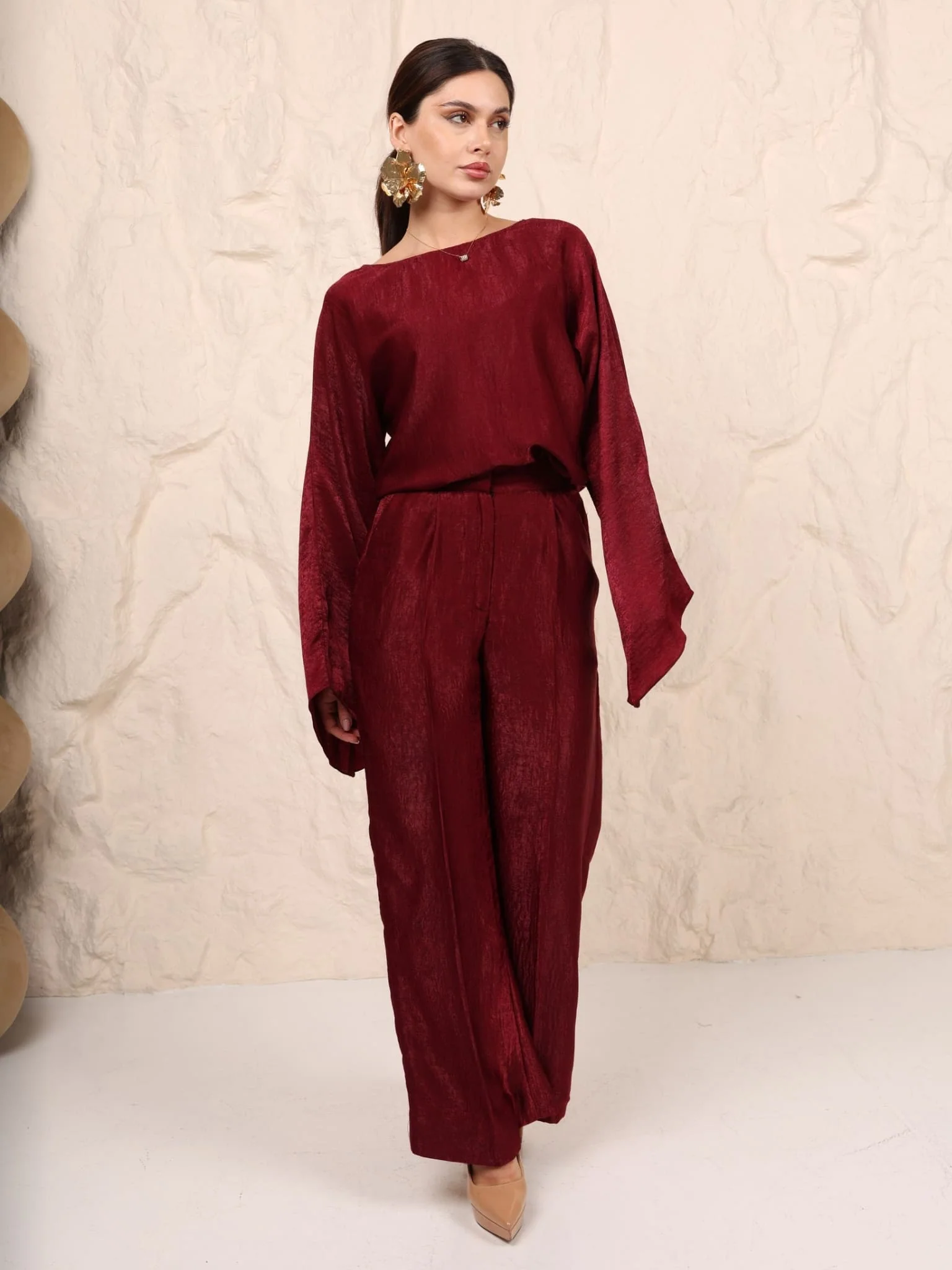 Hayze Maroon Soft Silk Shirt - Image 2