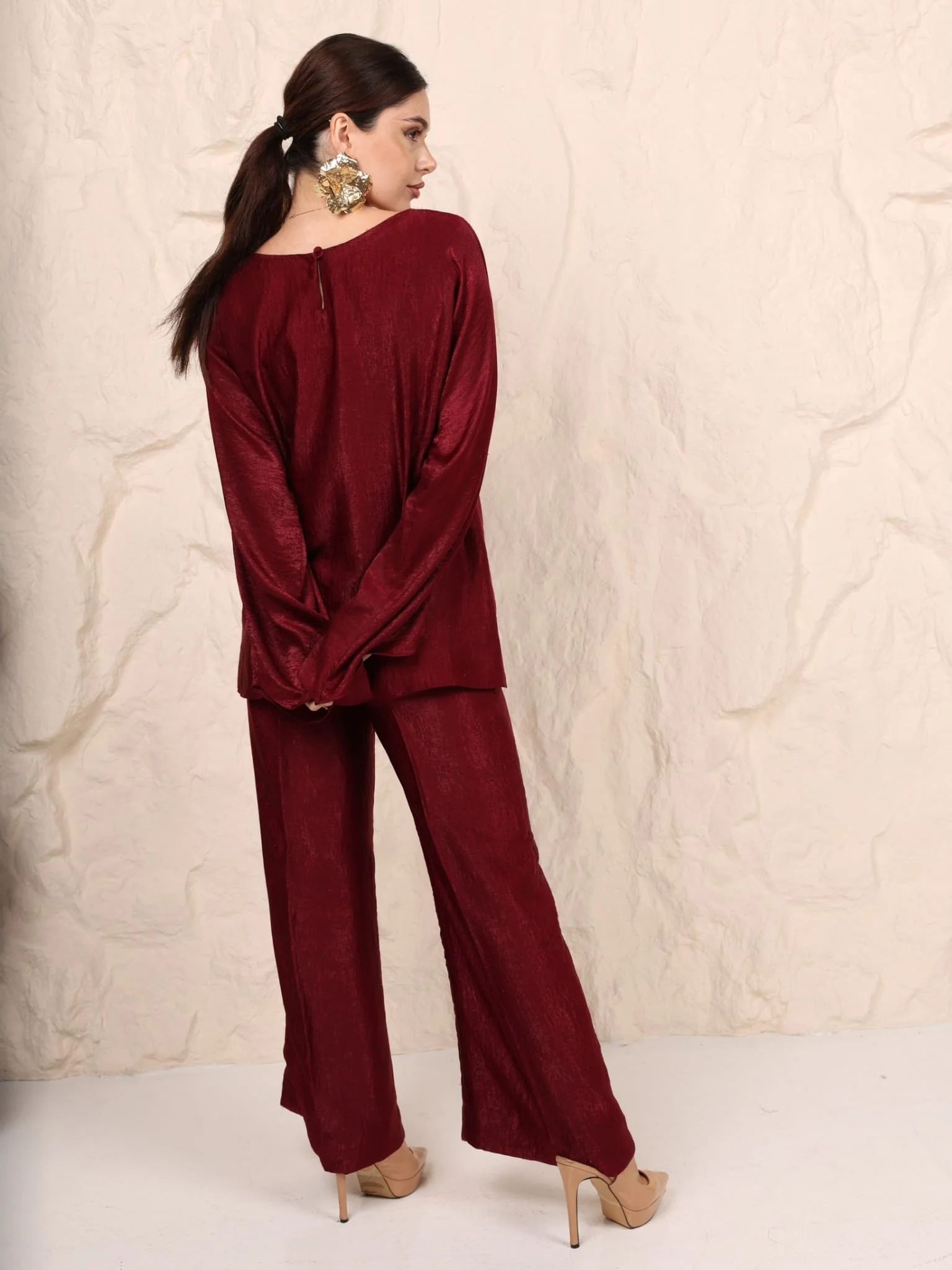Hayze Maroon Soft Silk Shirt - Image 3