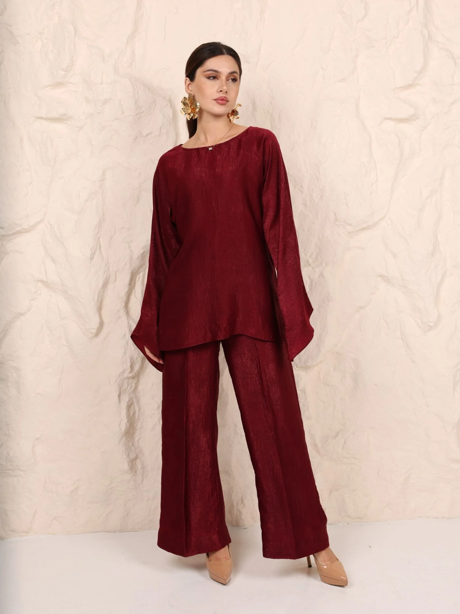 Hayze Maroon Soft Silk Shirt - Image 5