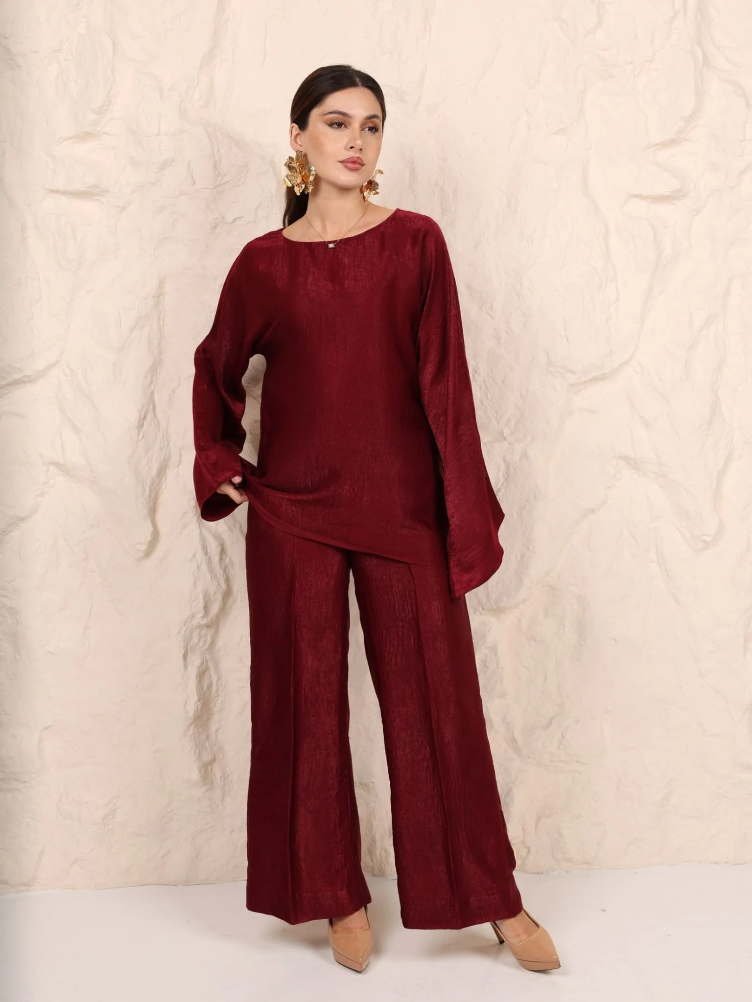 Hayze Maroon Soft Silk Shirt - Image 6