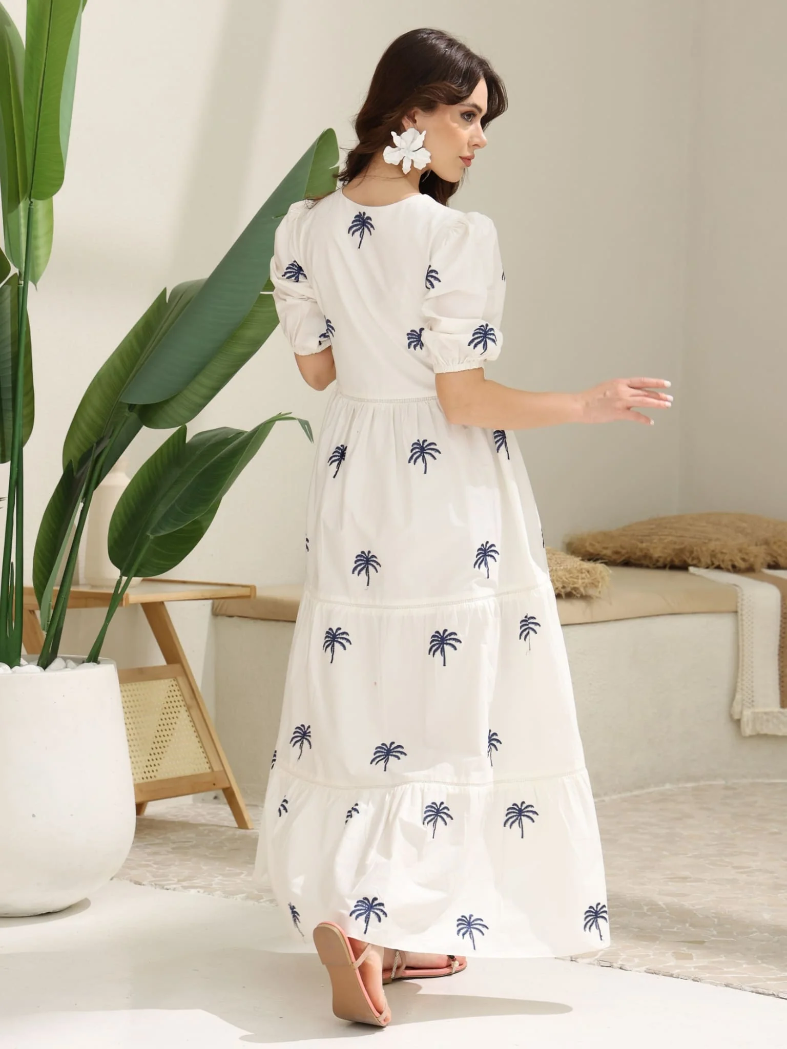 Hia Embroidered Palm Poplin Dress - Image 3