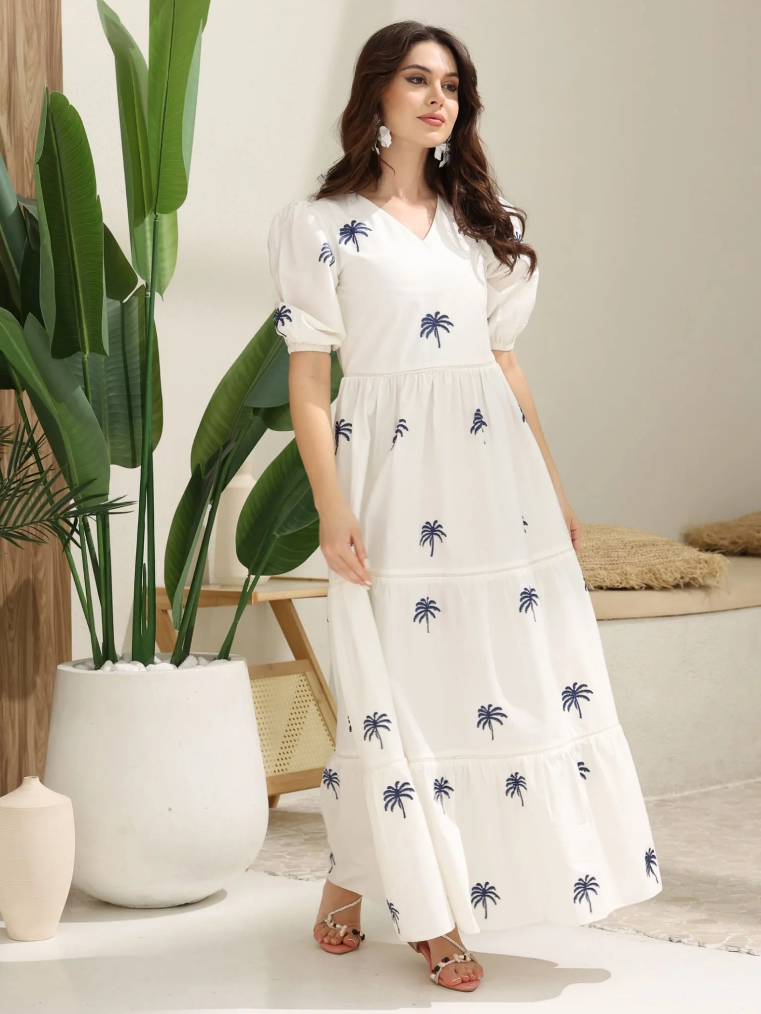 Hia Embroidered Palm Poplin Dress - Image 7