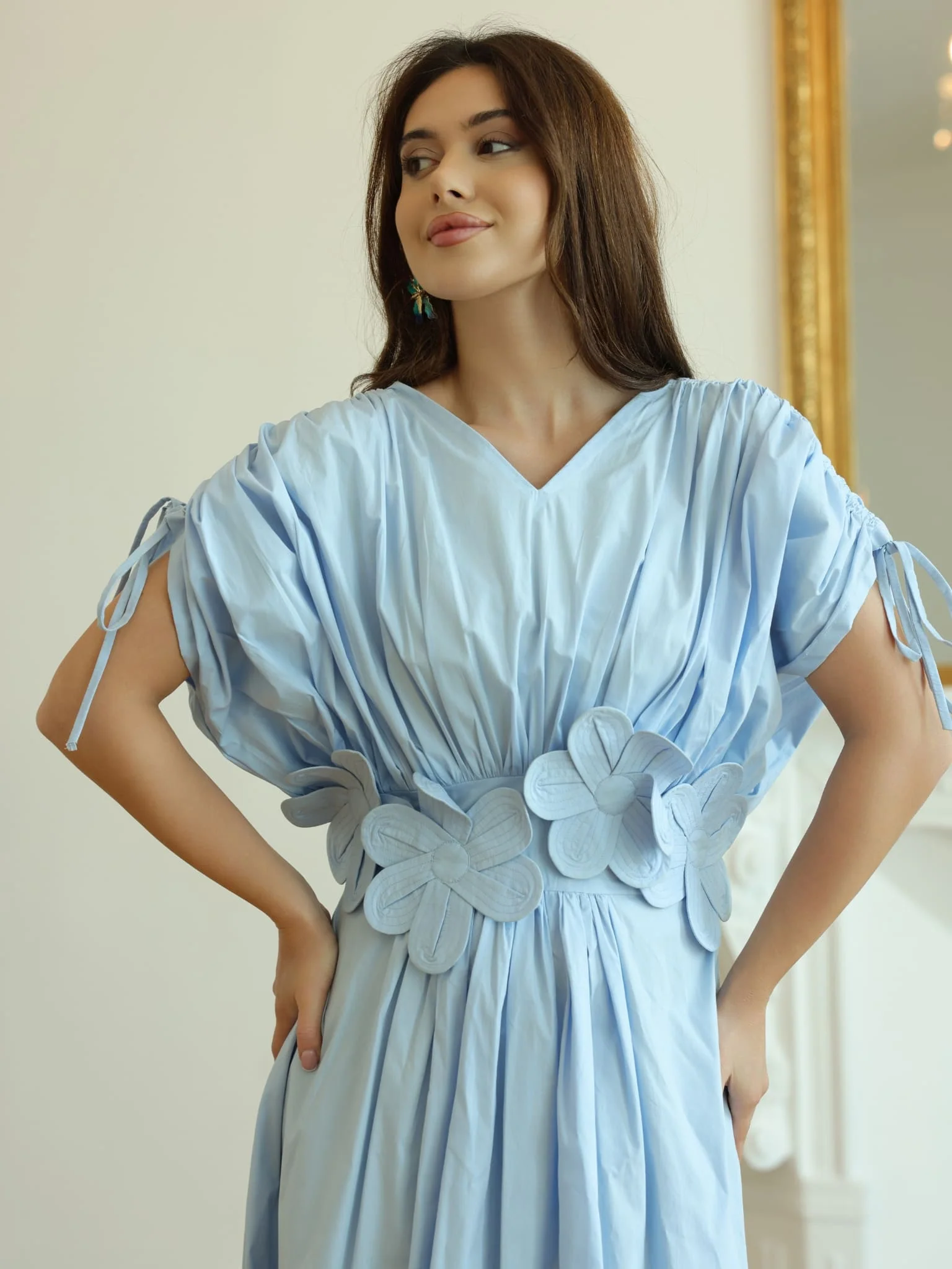 Icy Flora Pastel Blue 3d Flower Dress - Image 8