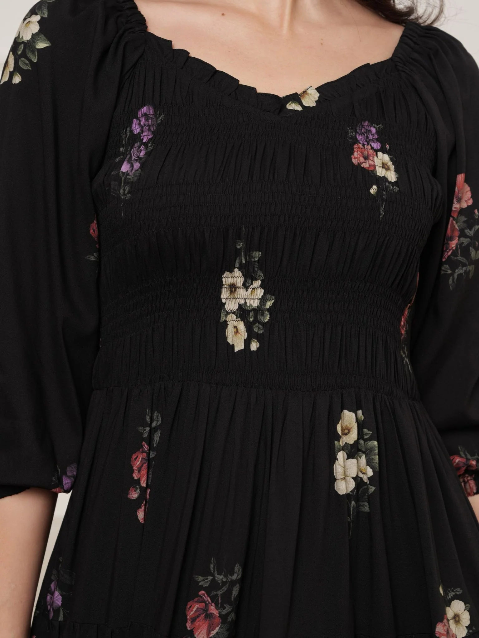 Ines Smock Black Printed Dress - Image 2