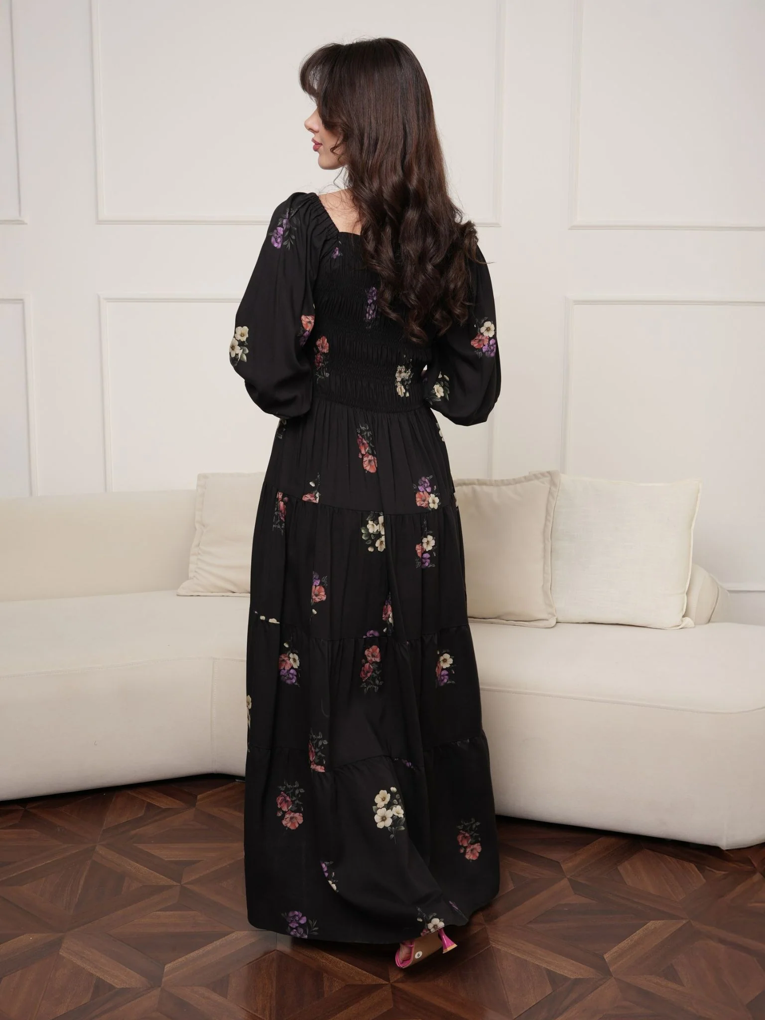 Ines Smock Black Printed Dress - Image 3