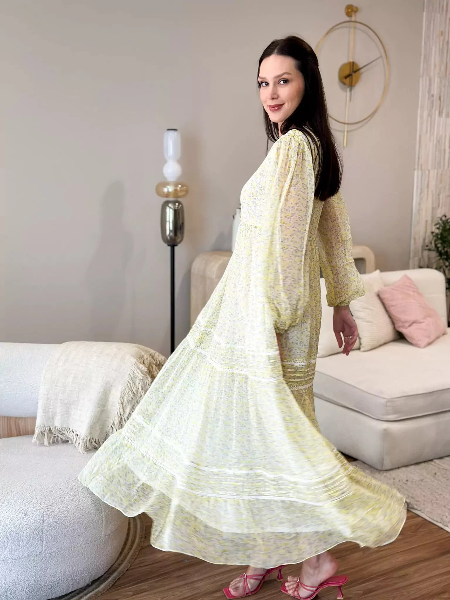 Isla Yellow Floral Lace Long Dress - Image 4