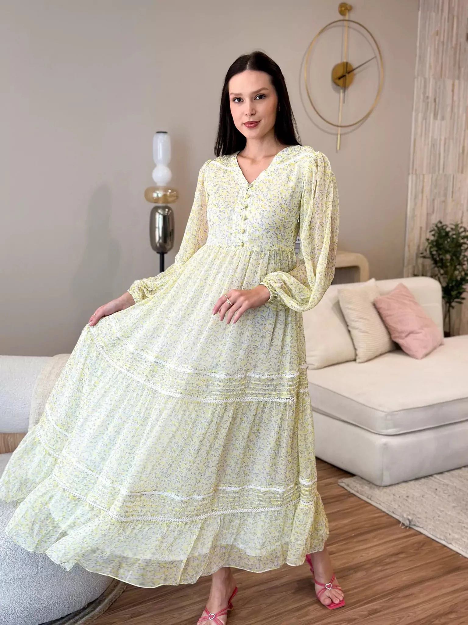Isla Yellow Floral Lace Long Dress - Image 6