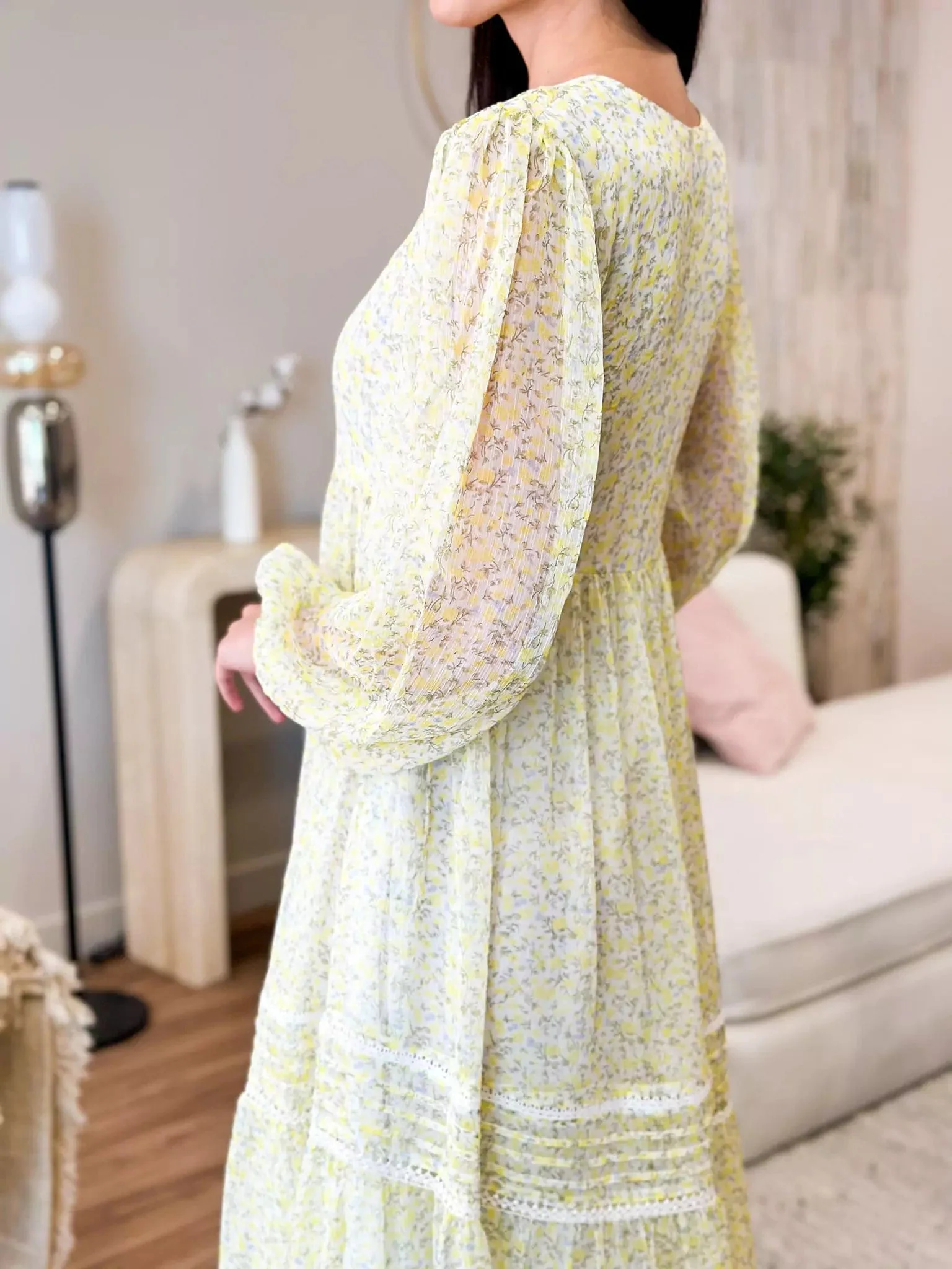 Isla Yellow Floral Lace Long Dress - Image 7