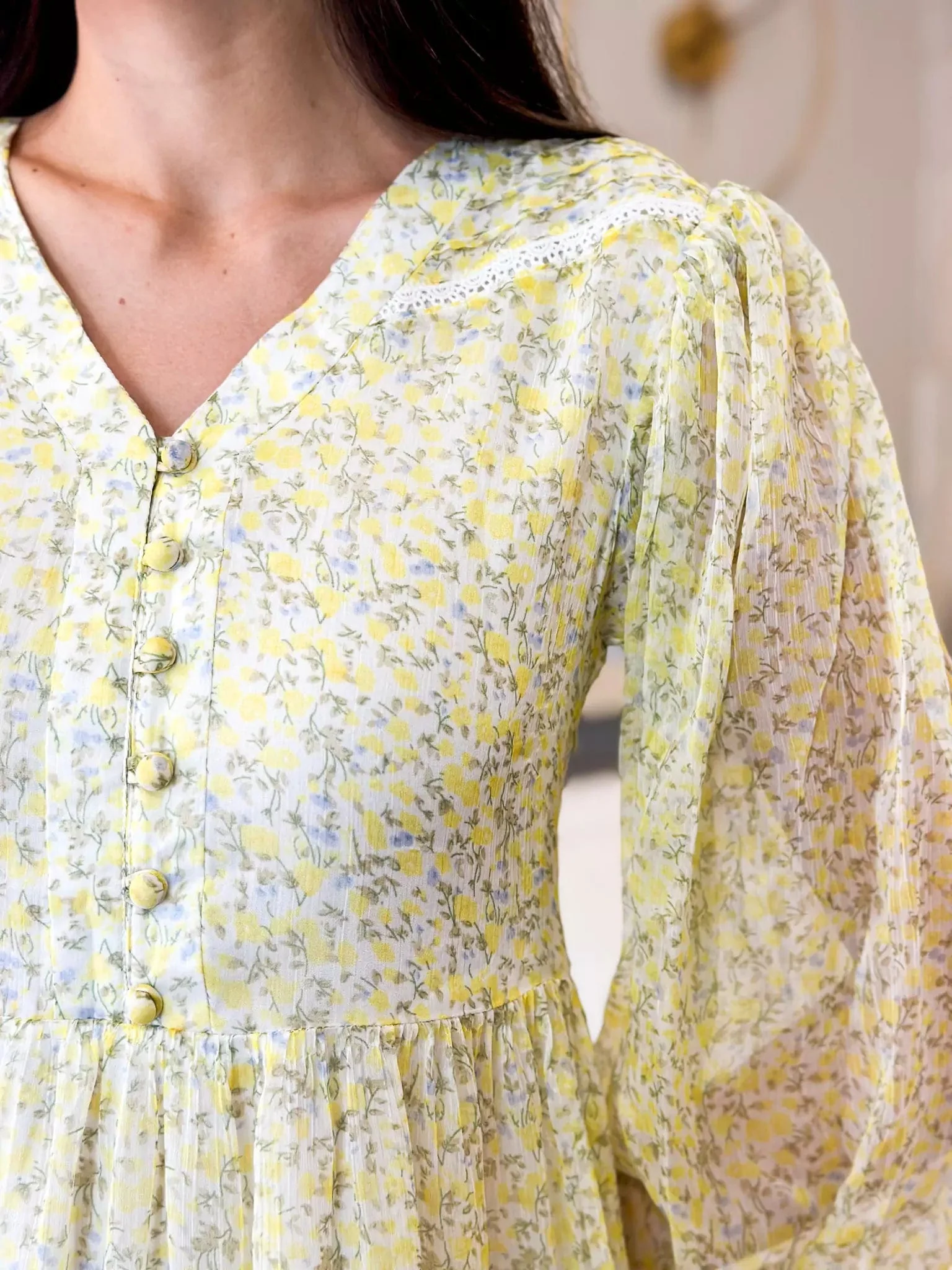 Isla Yellow Floral Lace Long Dress - Image 8