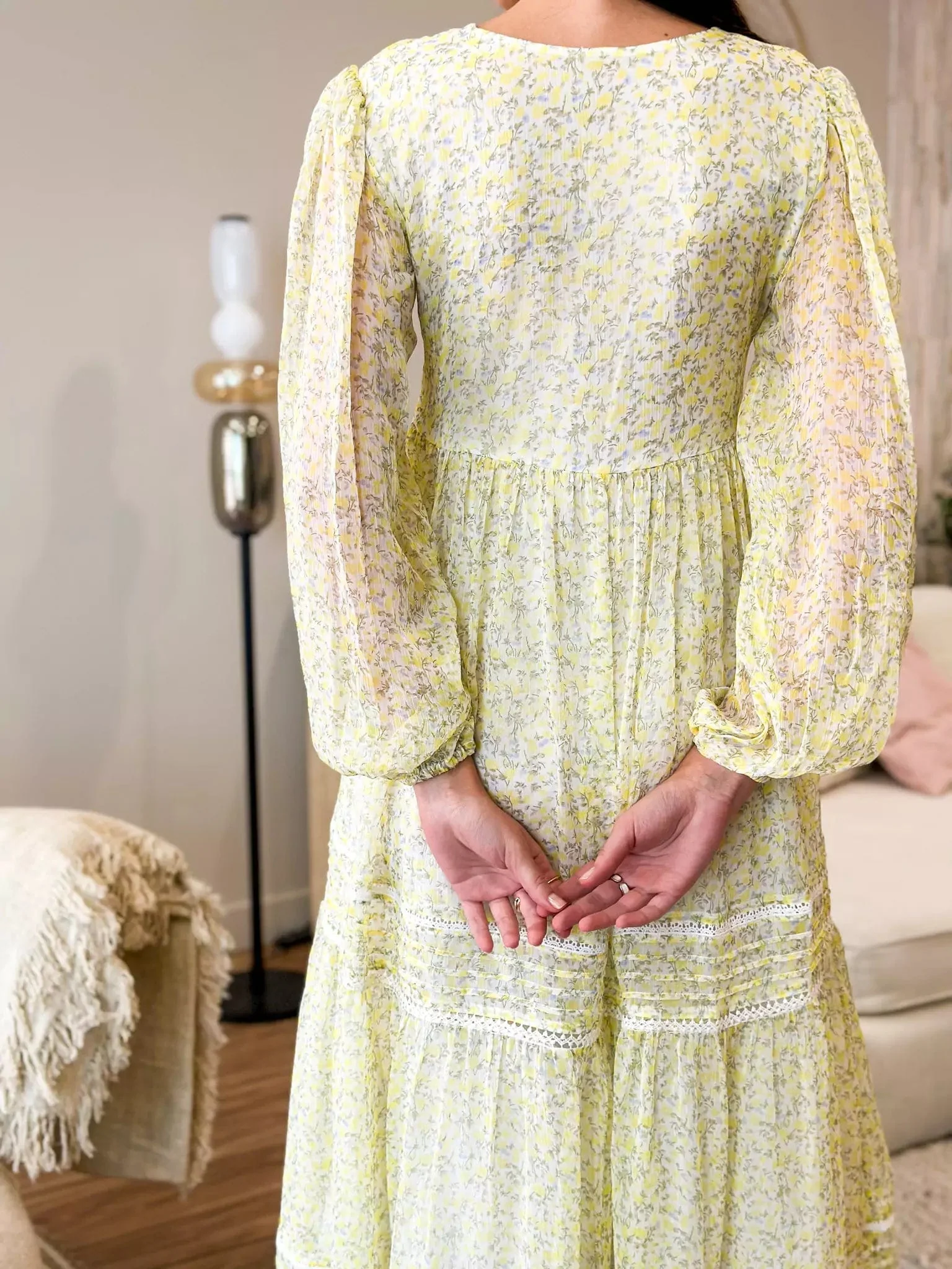 Isla Yellow Floral Lace Long Dress - Image 9