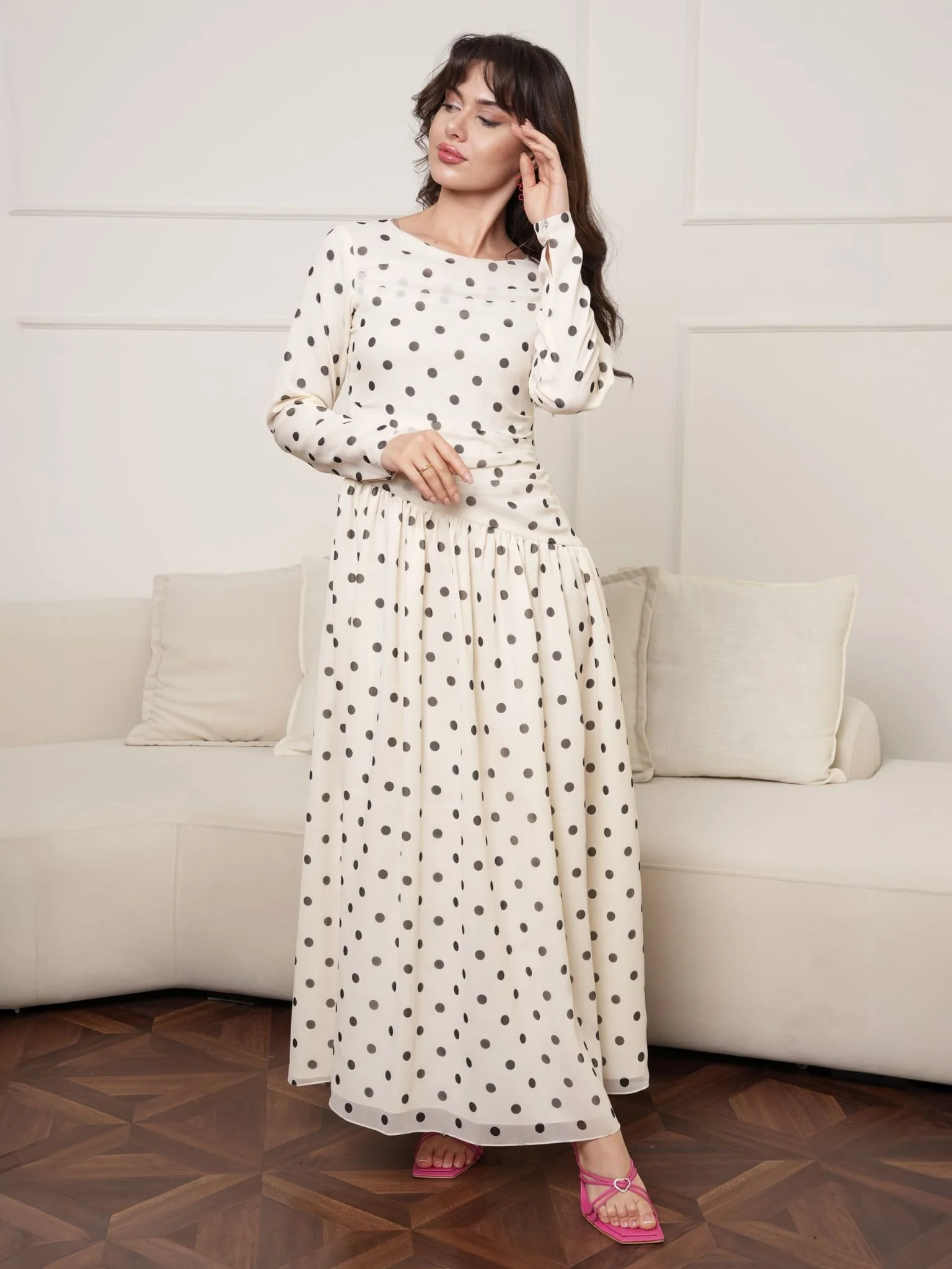 Jenner Black And White Polka Dots Dress