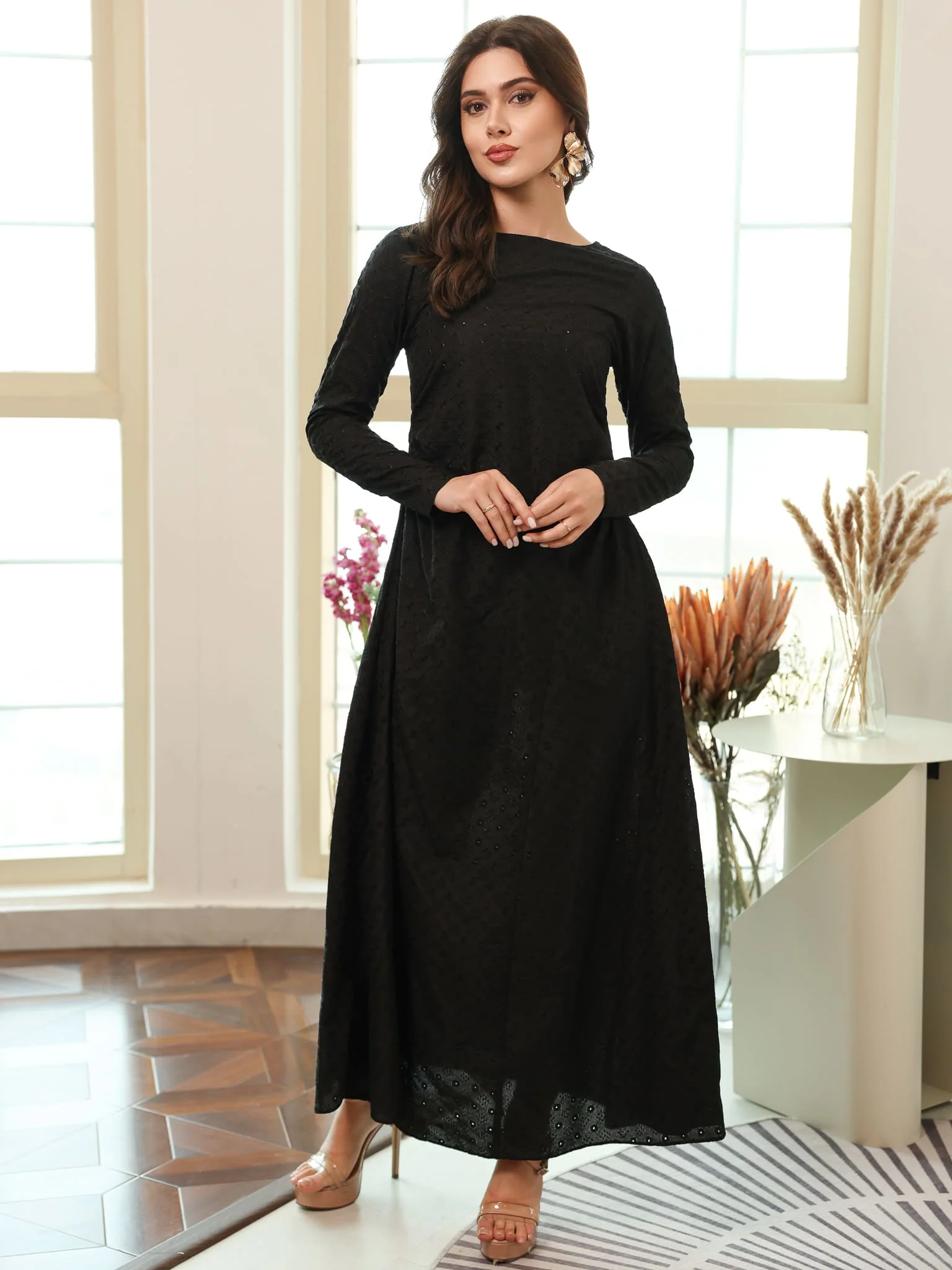 Kaelis Black Embroidered Dress - Image 8