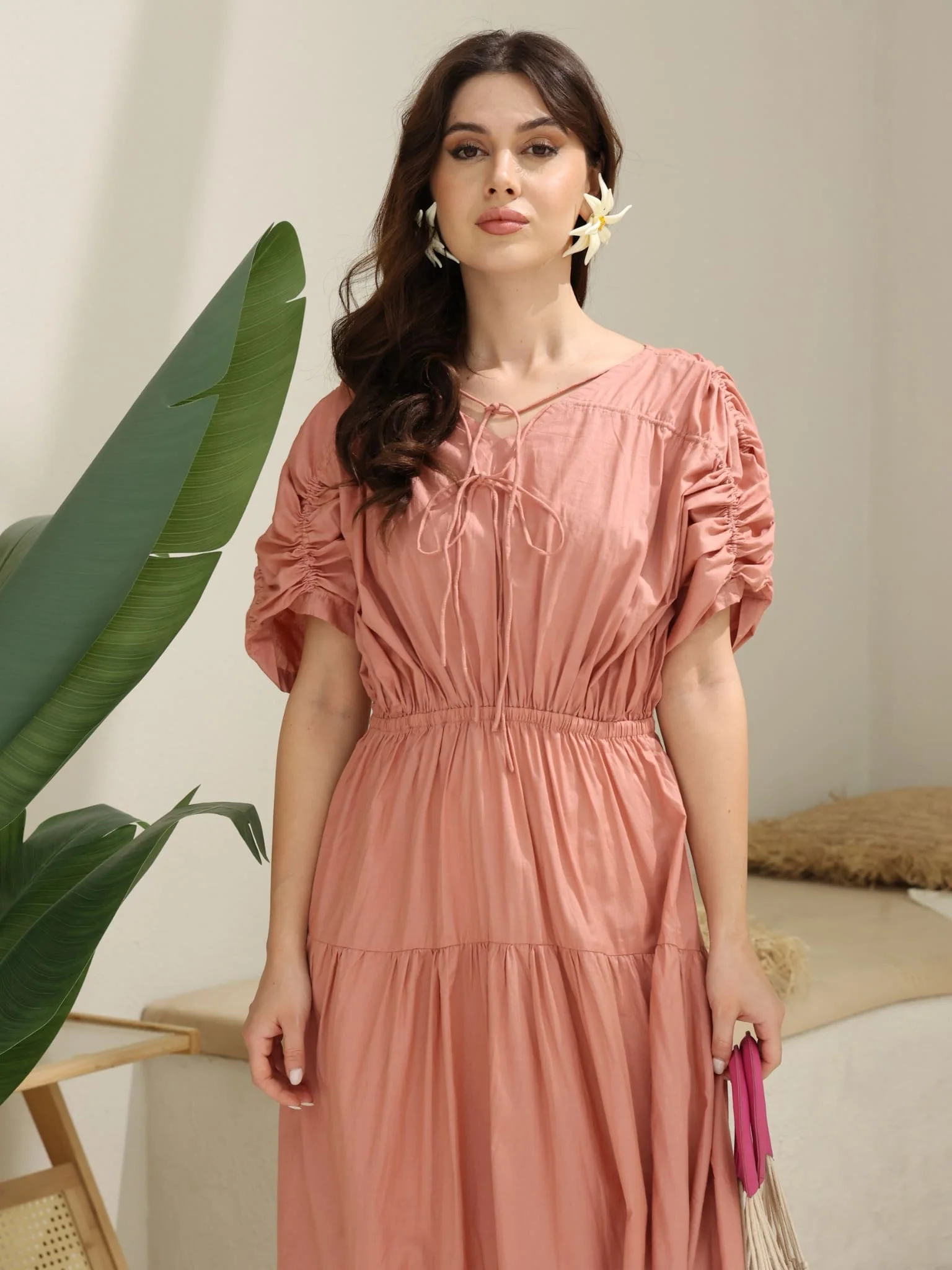 Kester Peach Gathered Long Dress - Image 2