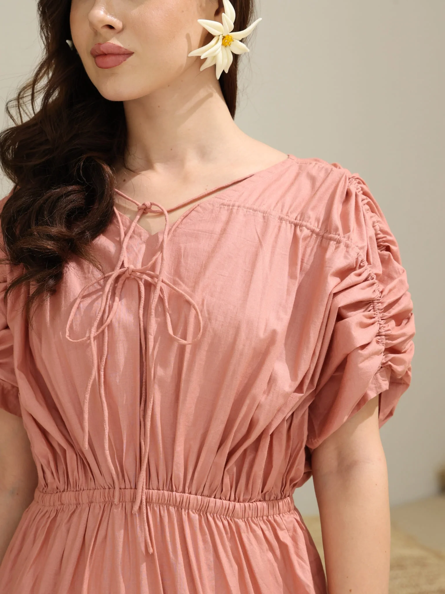 Kester Peach Gathered Long Dress - Image 4