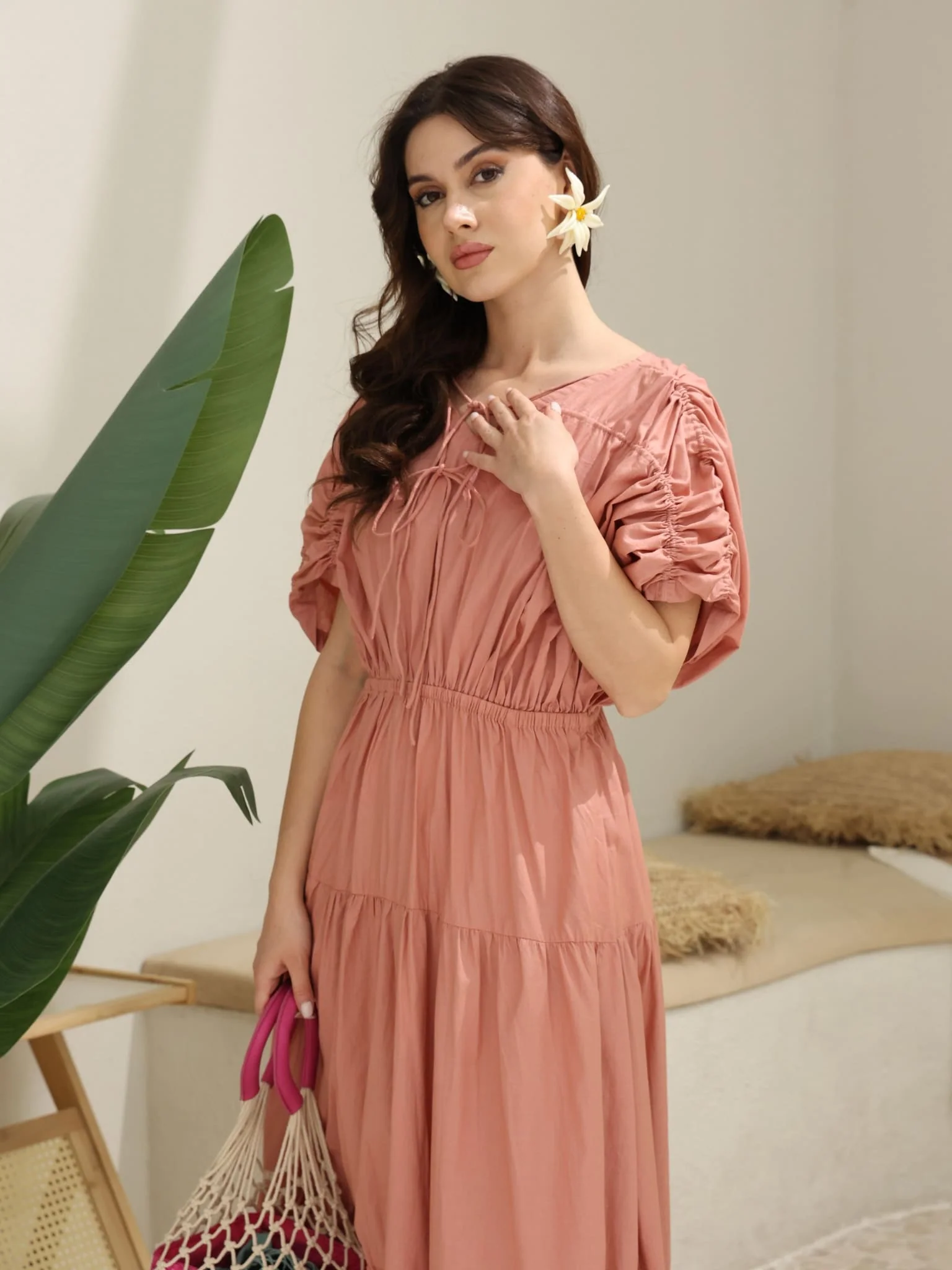 Kester Peach Gathered Long Dress - Image 6
