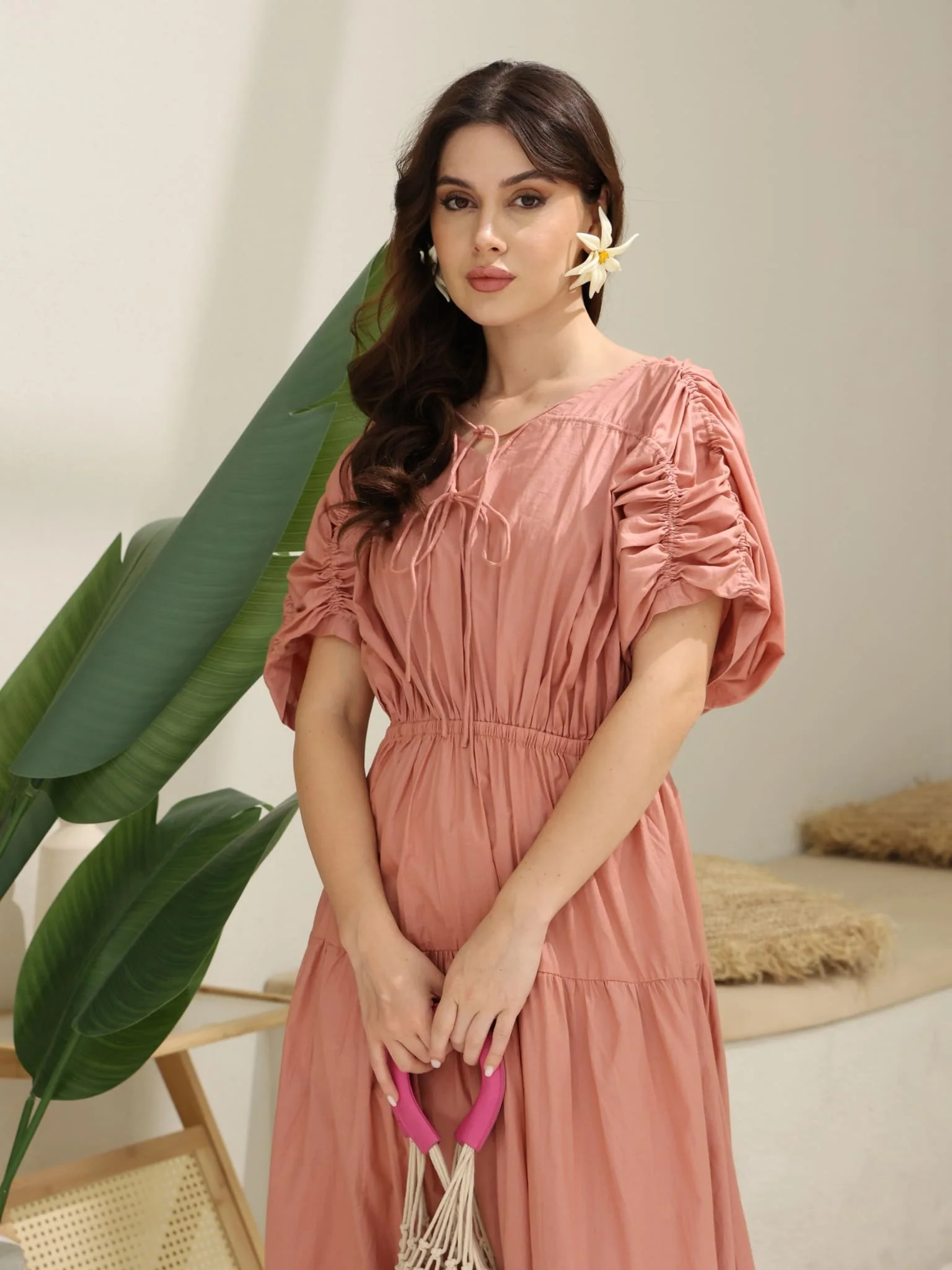 Kester Peach Gathered Long Dress - Image 7