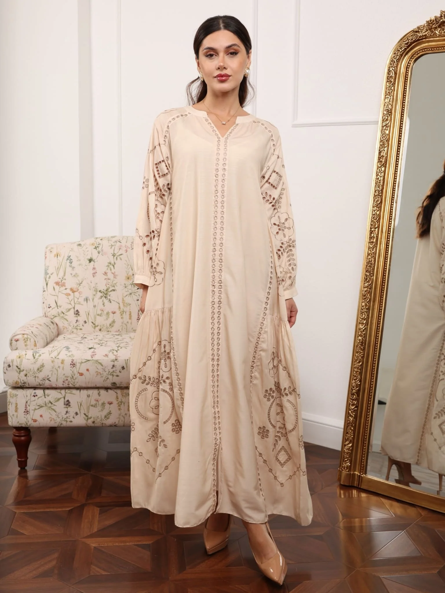 Khloe Beige Cutwork Long Dress