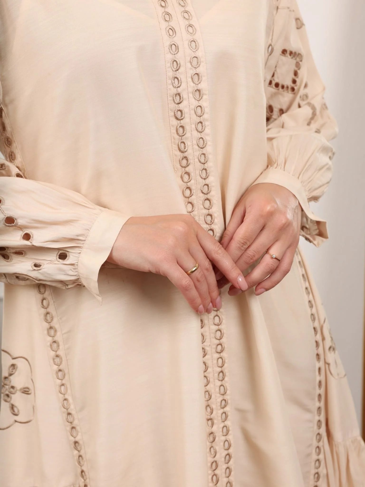 Khloe Beige Cutwork Long Dress - Image 2