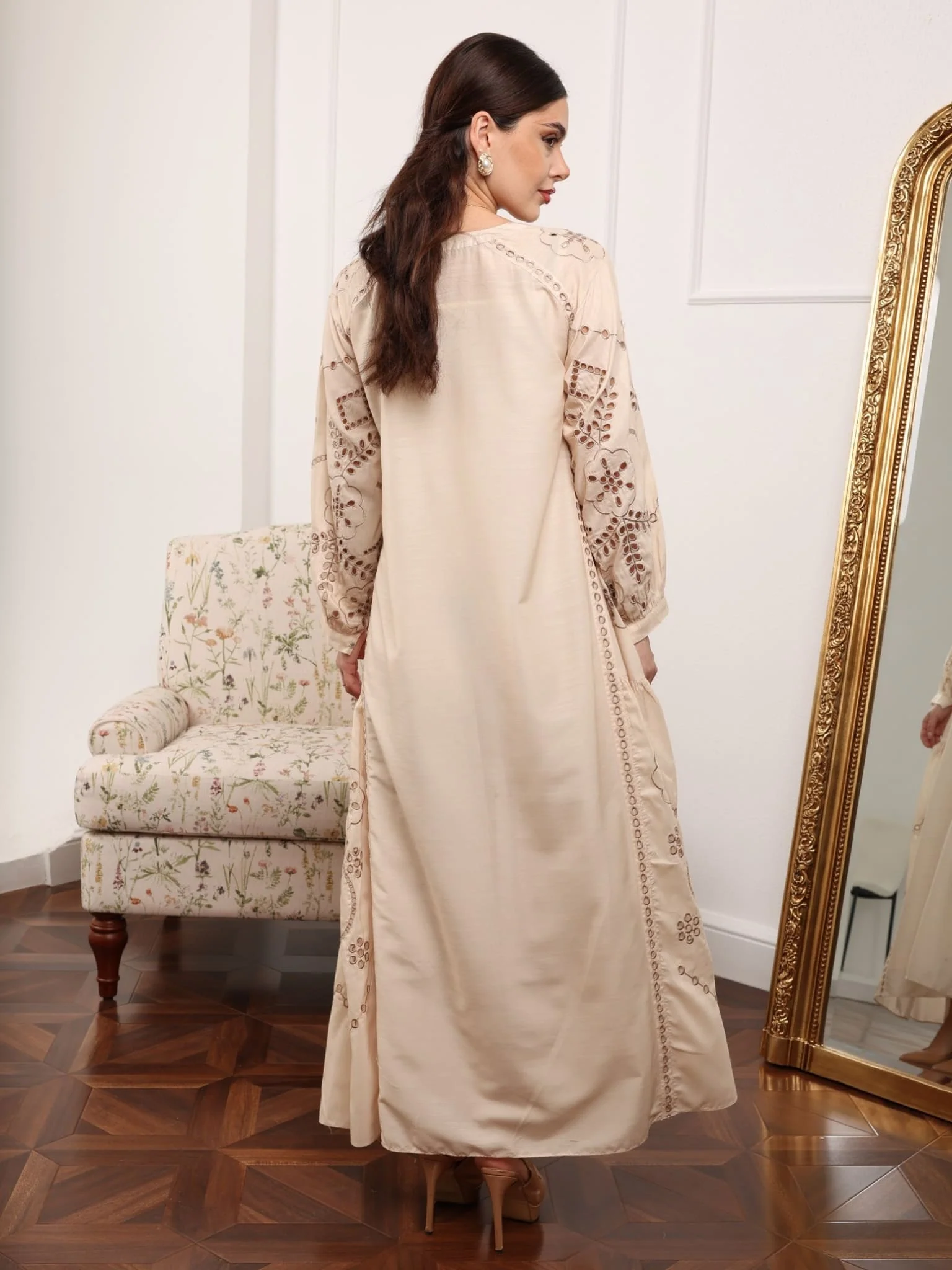 Khloe Beige Cutwork Long Dress - Image 3