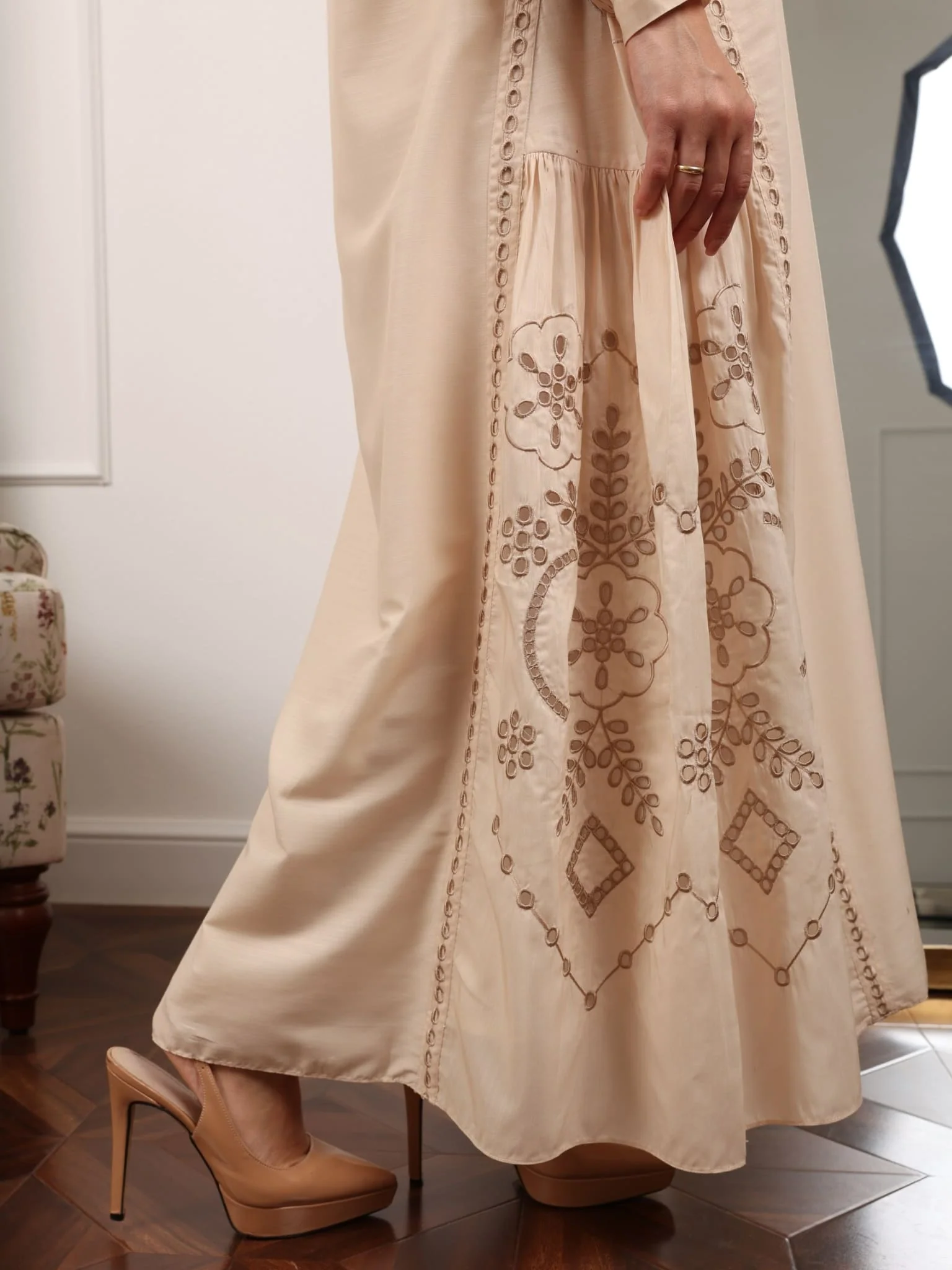 Khloe Beige Cutwork Long Dress - Image 6