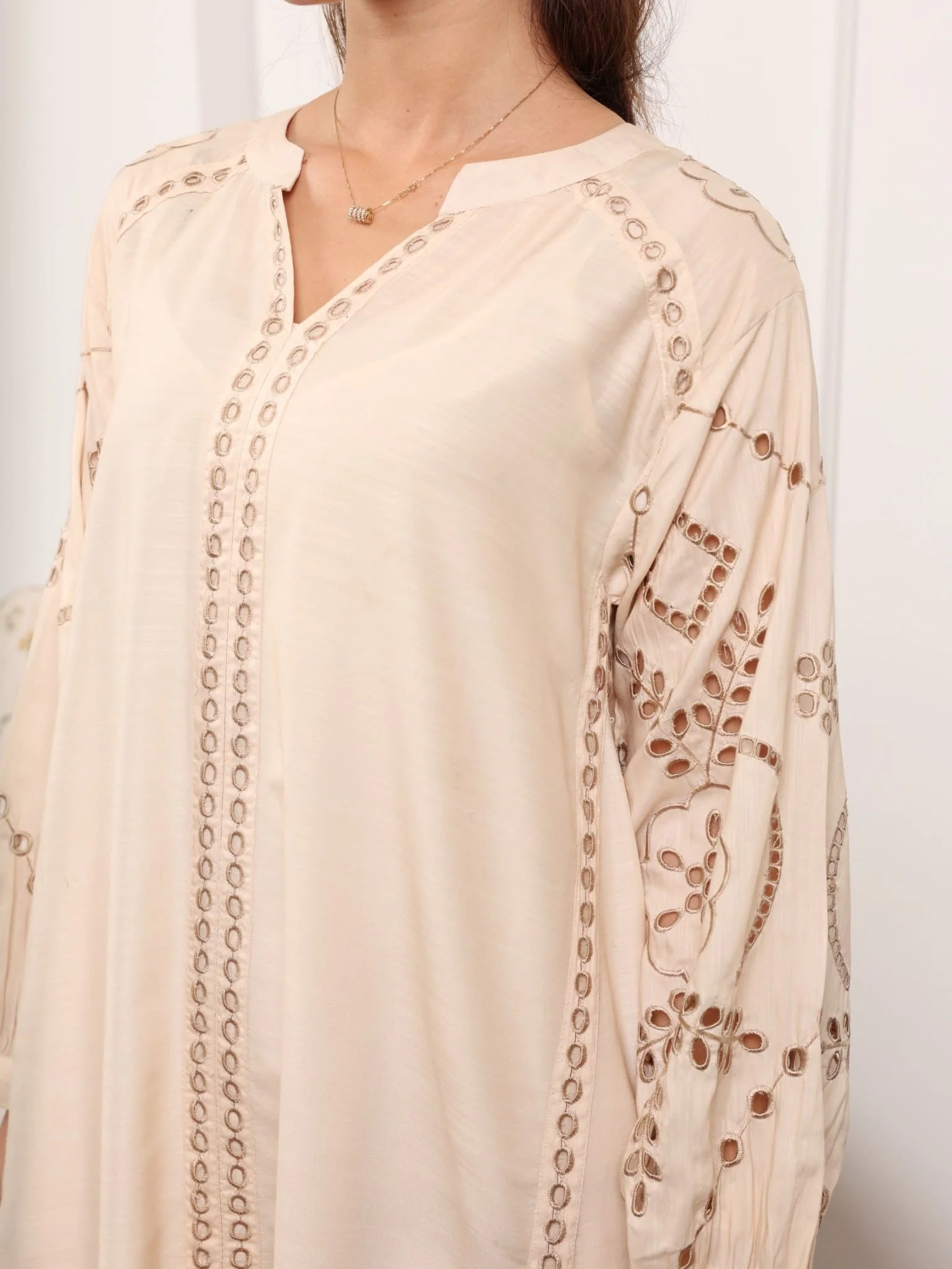 Khloe Beige Cutwork Long Dress - Image 8