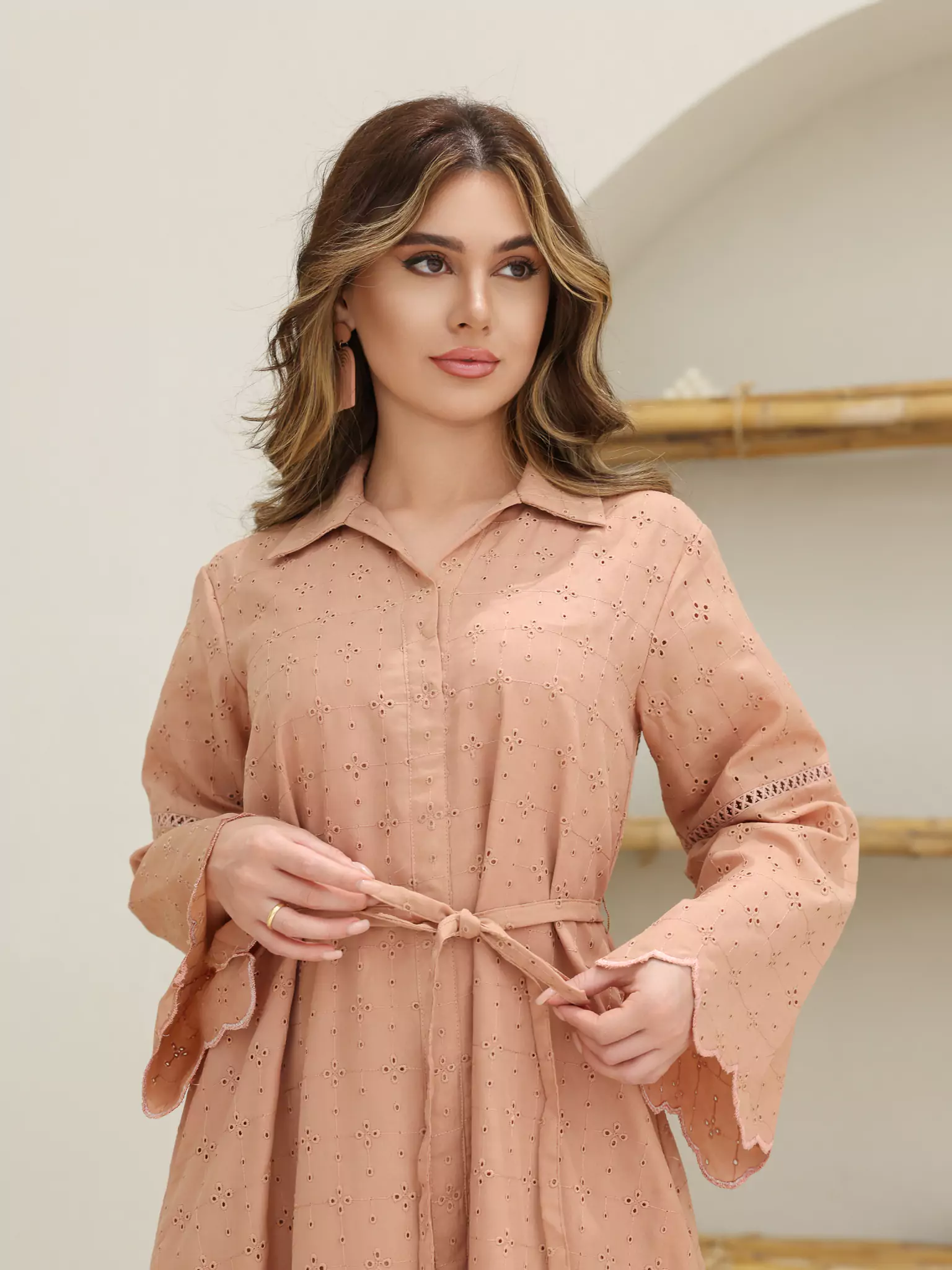 Kimy Beige Lace Cutwork Dress - Image 10