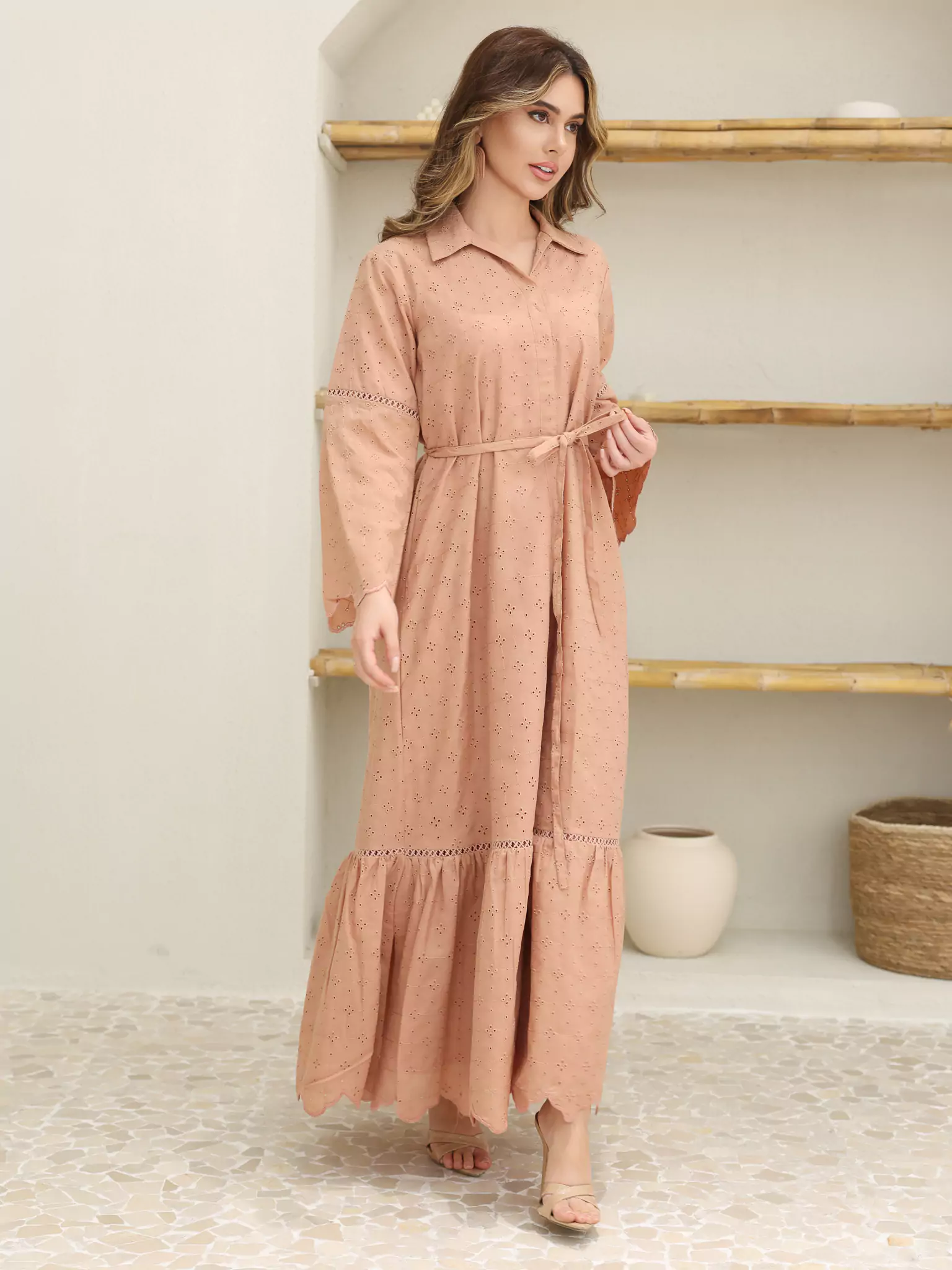 Kimy Beige Lace Cutwork Dress - Image 4