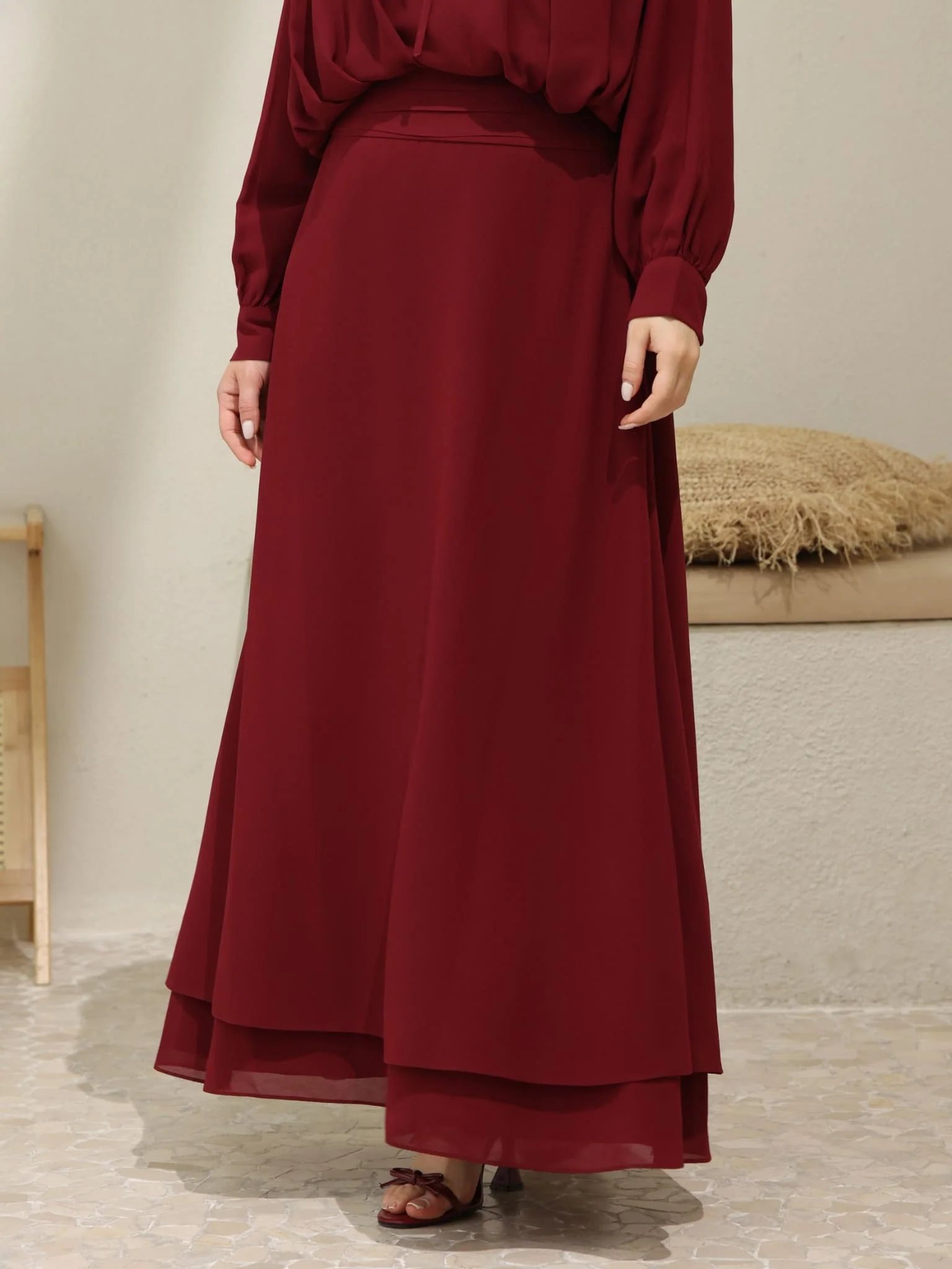 Kinzee Maroon Layered Skirt - Image 2