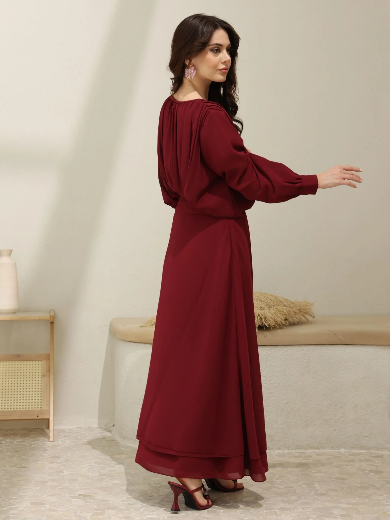 Kinzee Maroon Layered Skirt - Image 6