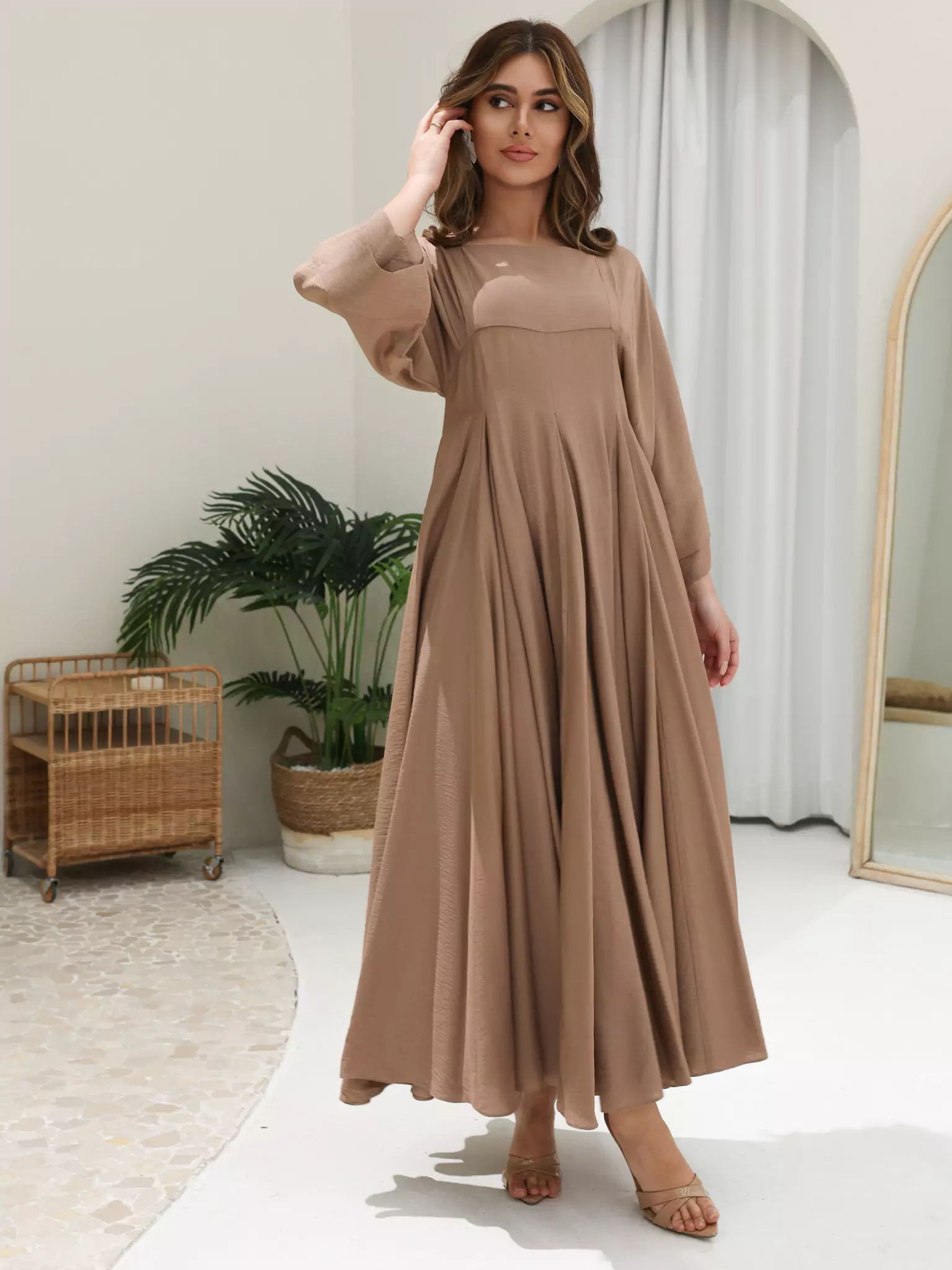 Kyra Beige Flowy Dress - Image 10