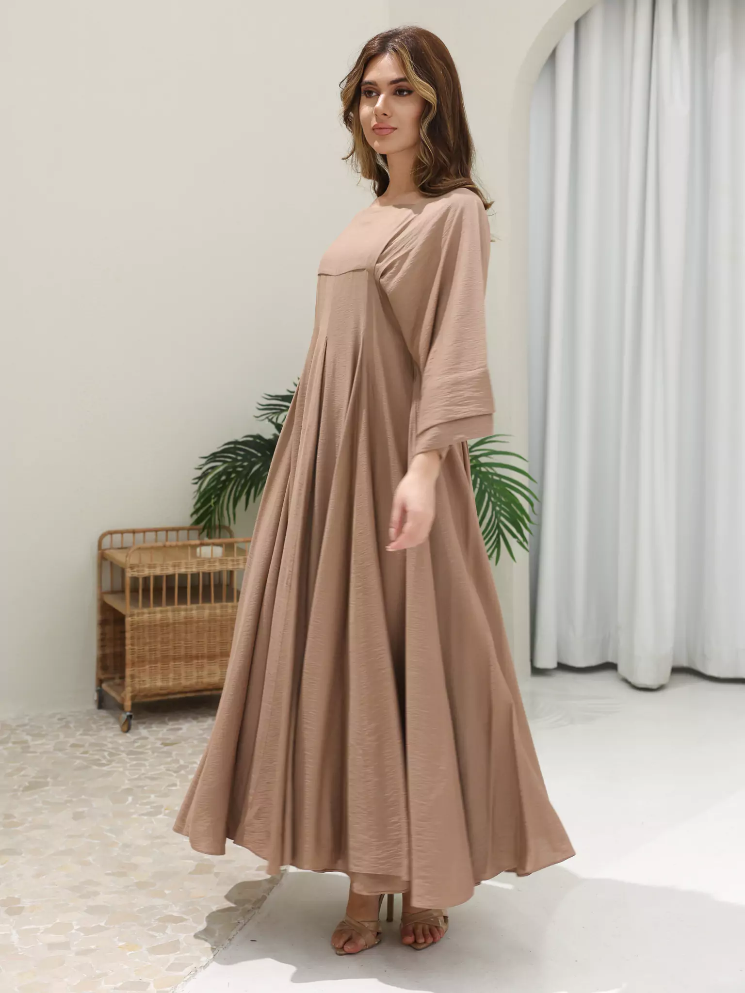 Kyra Beige Flowy Dress - Image 12