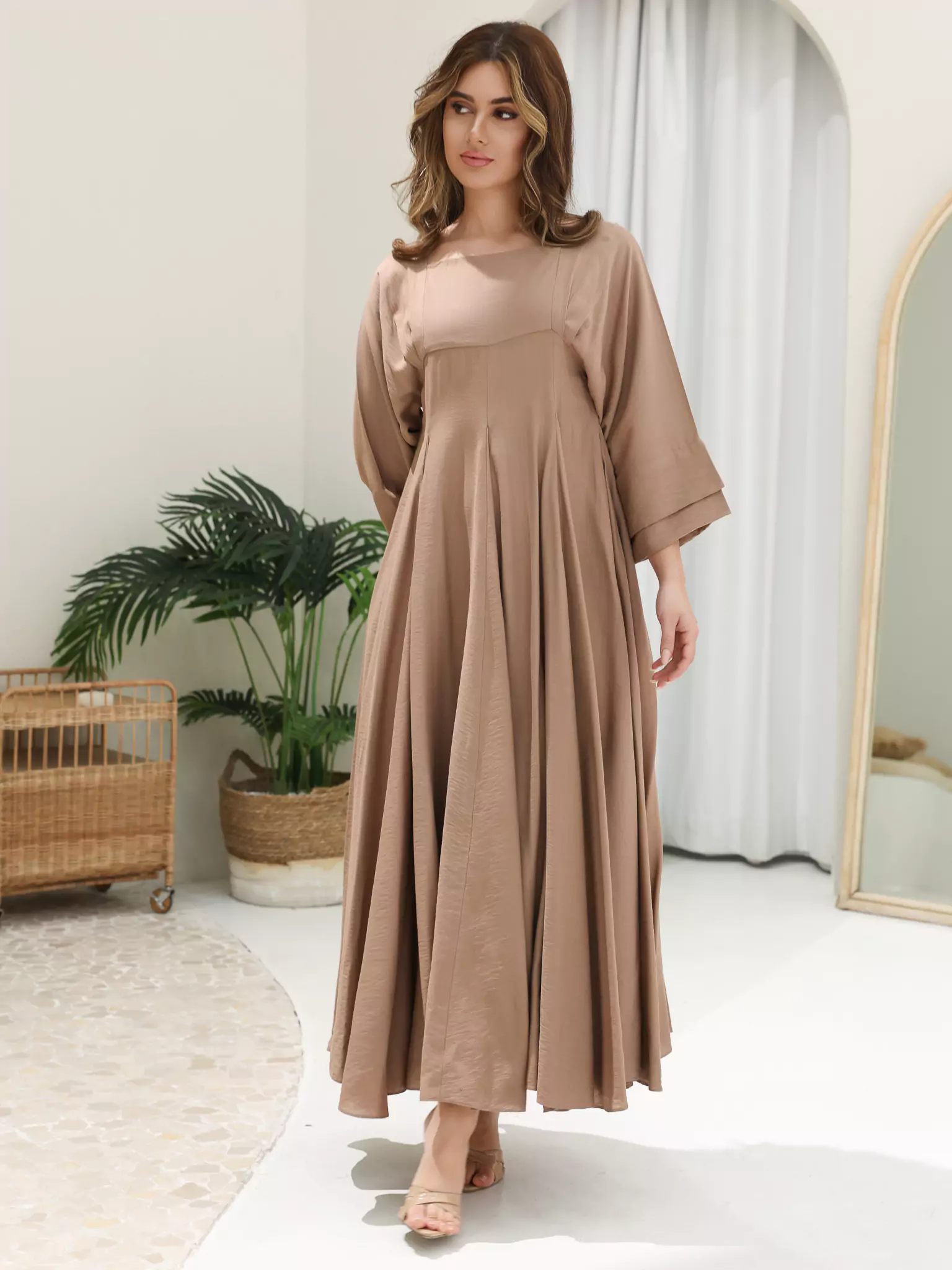 Kyra Beige Flowy Dress - Image 2