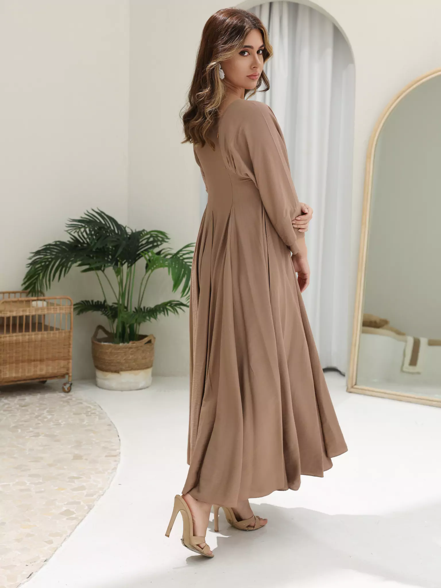 Kyra Beige Flowy Dress - Image 4