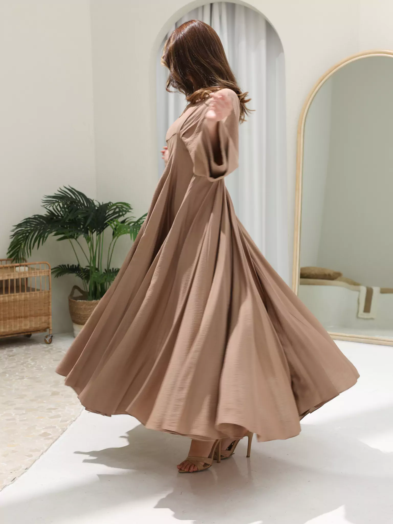 Kyra Beige Flowy Dress - Image 6