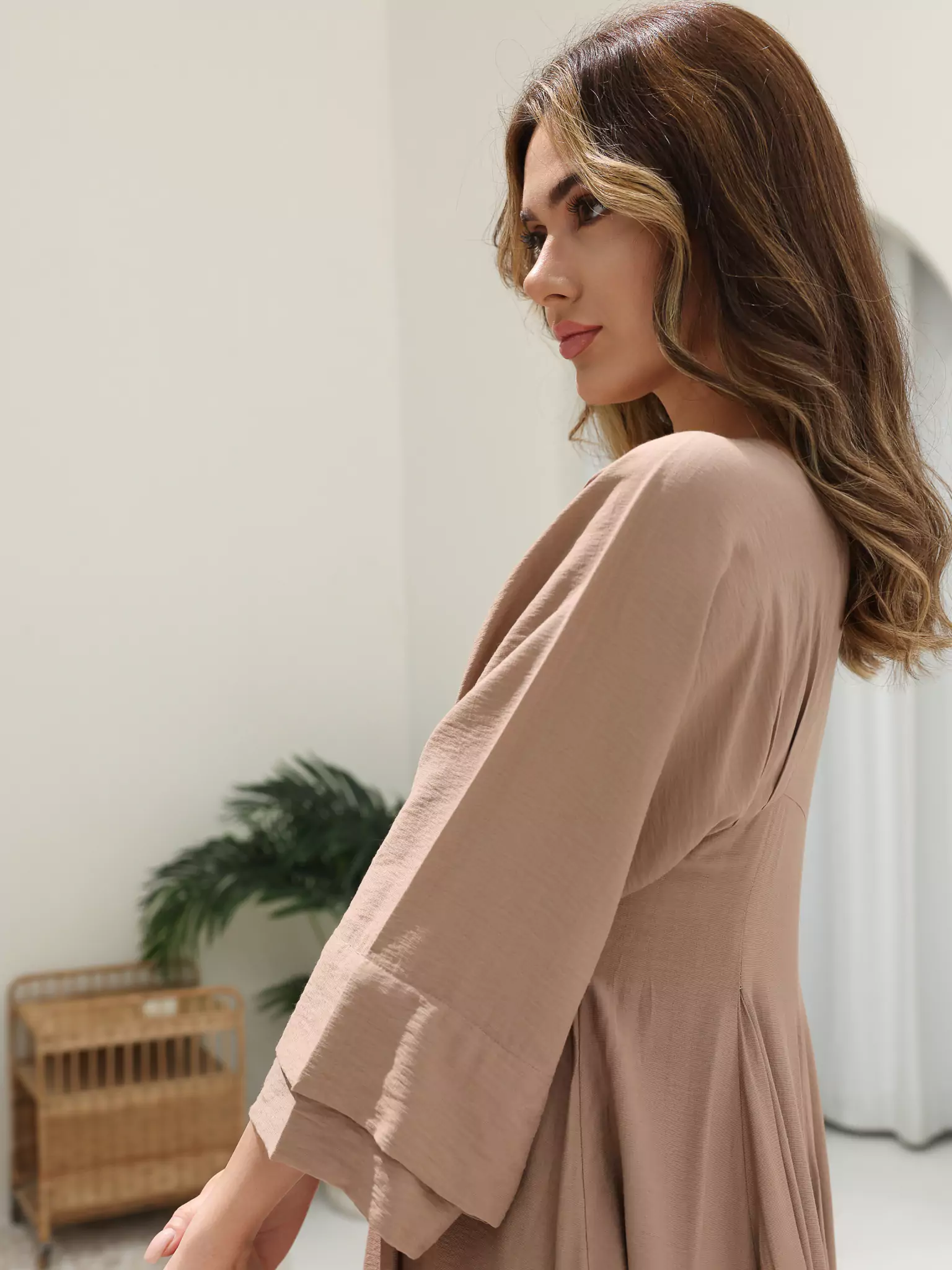 Kyra Beige Flowy Dress - Image 7