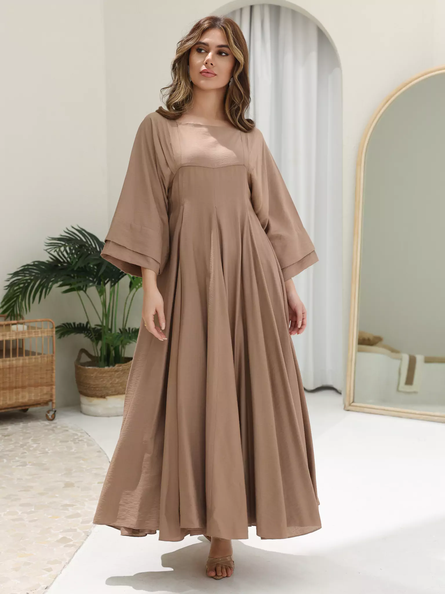 Kyra Beige Flowy Dress - Image 8