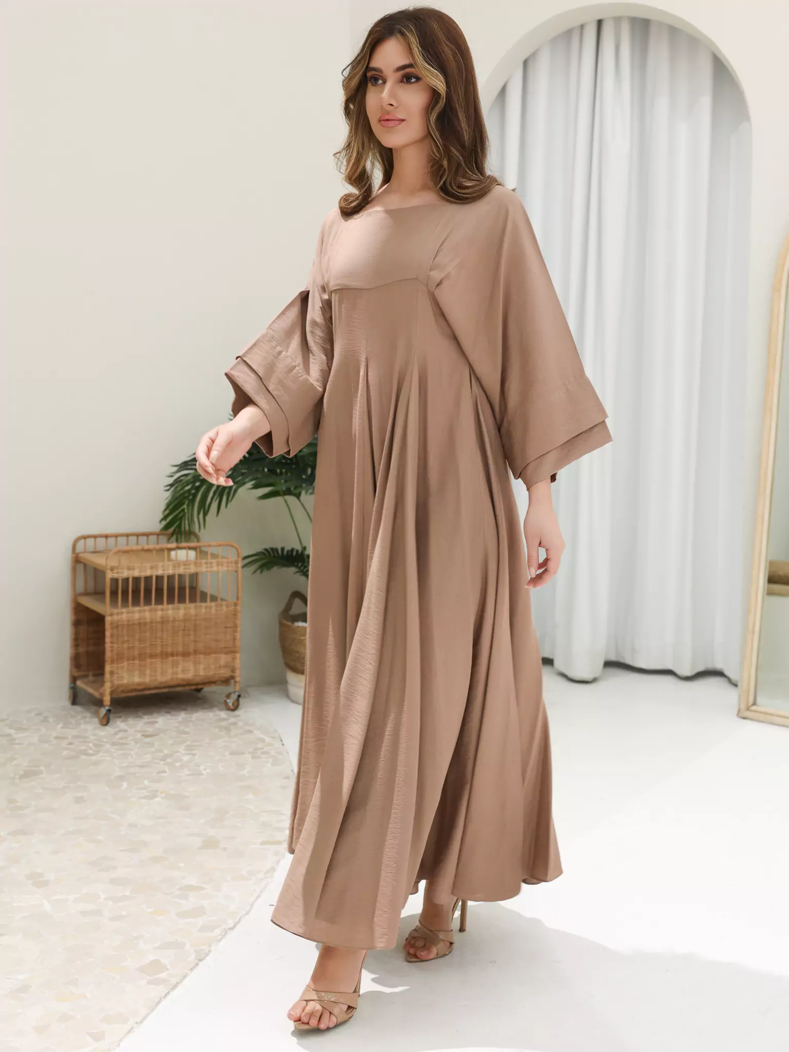 Kyra Beige Flowy Dress - Image 9
