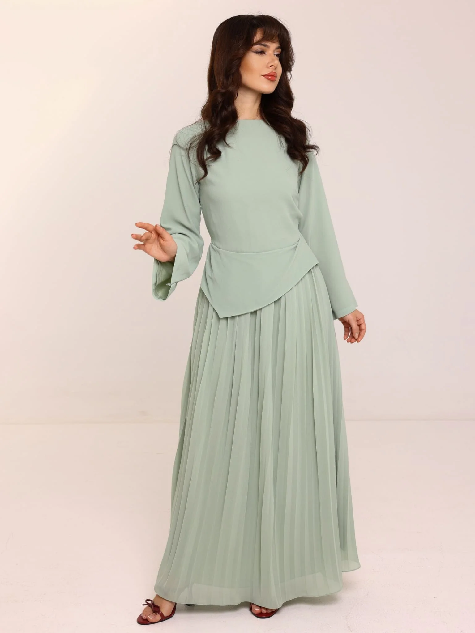 Kysa Drape Pleated Long Dress - Image 9