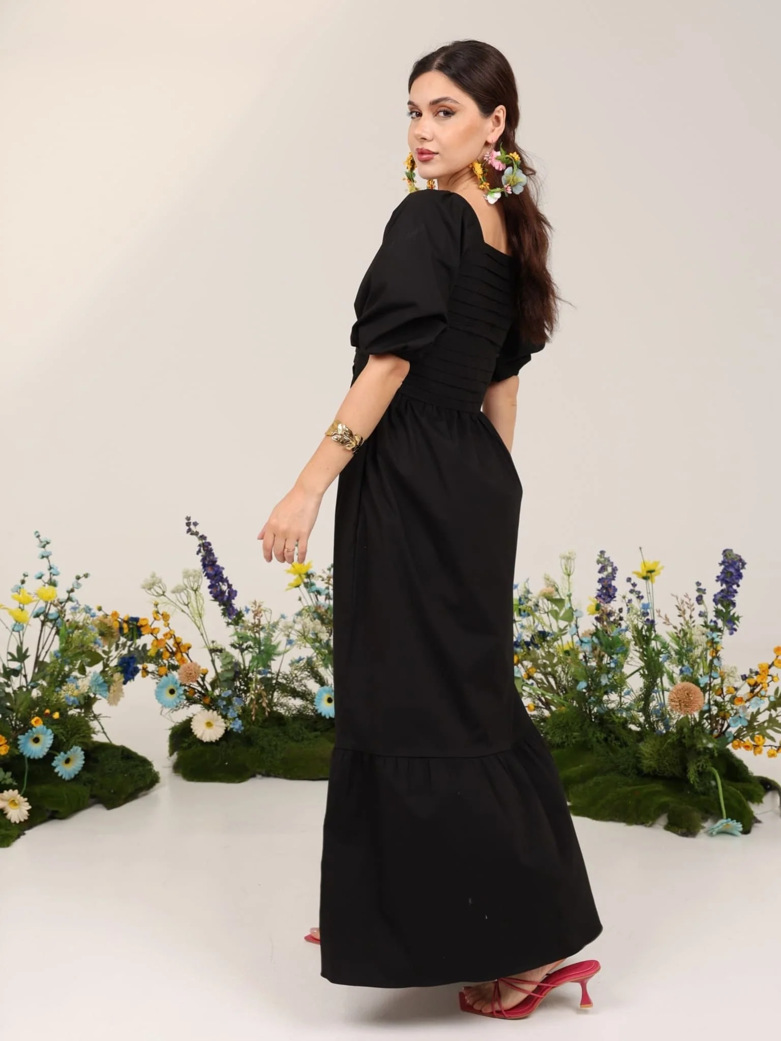 Layla Black Pleated Poplin Dress - Image 3