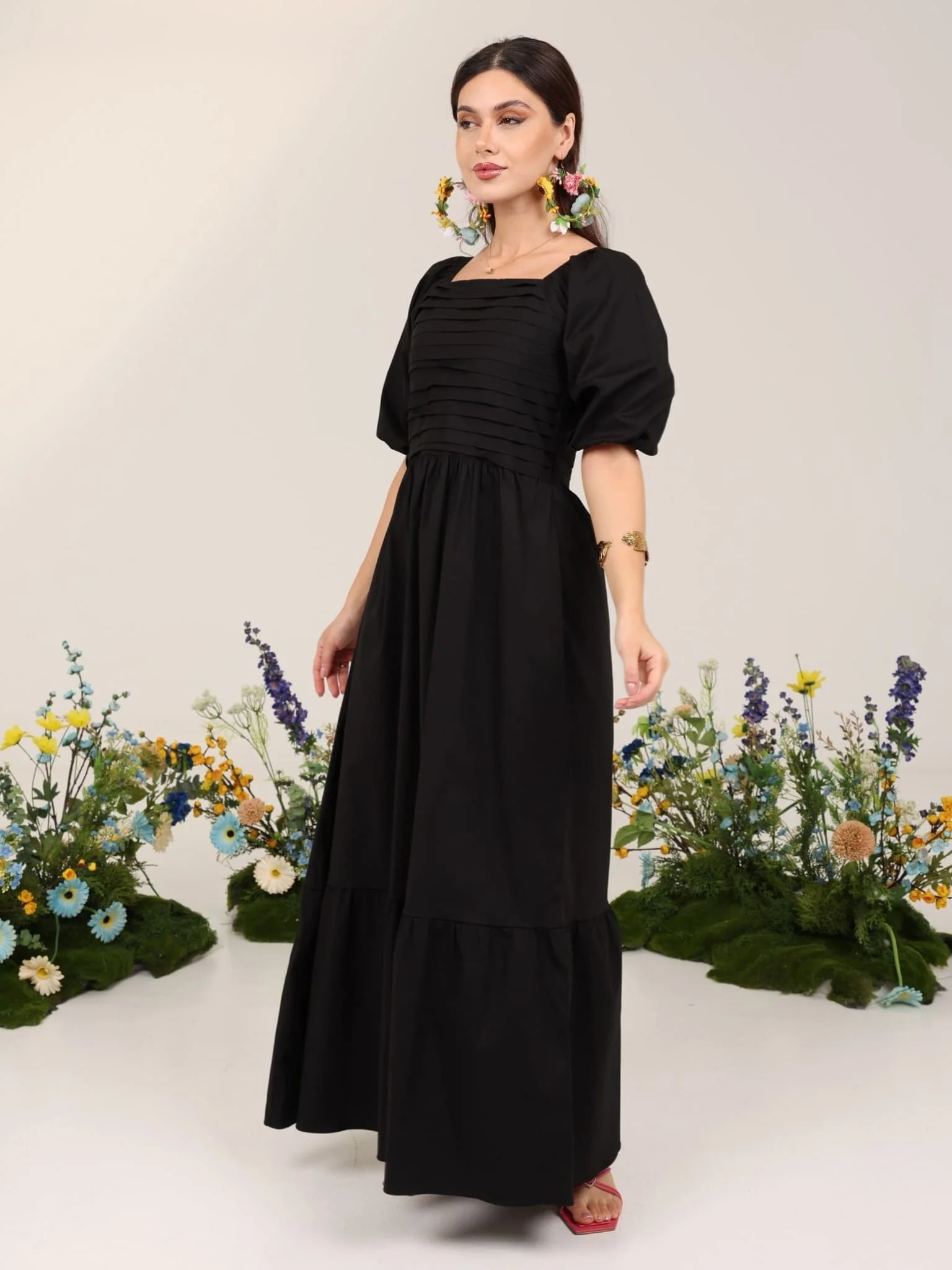 Layla Black Pleated Poplin Dress - Image 5