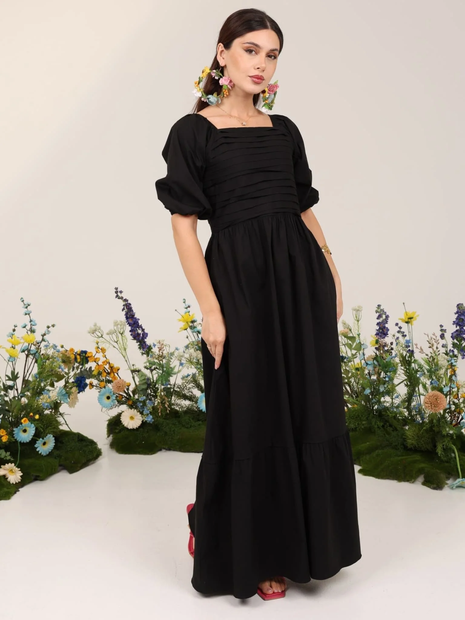 Layla Black Pleated Poplin Dress - Image 7