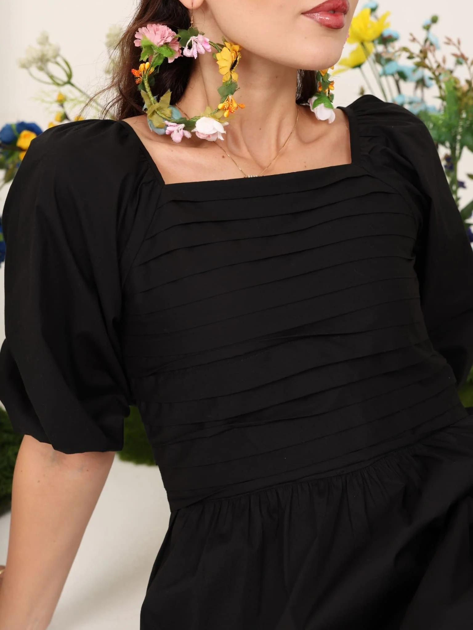 Layla Black Pleated Poplin Dress - Image 8