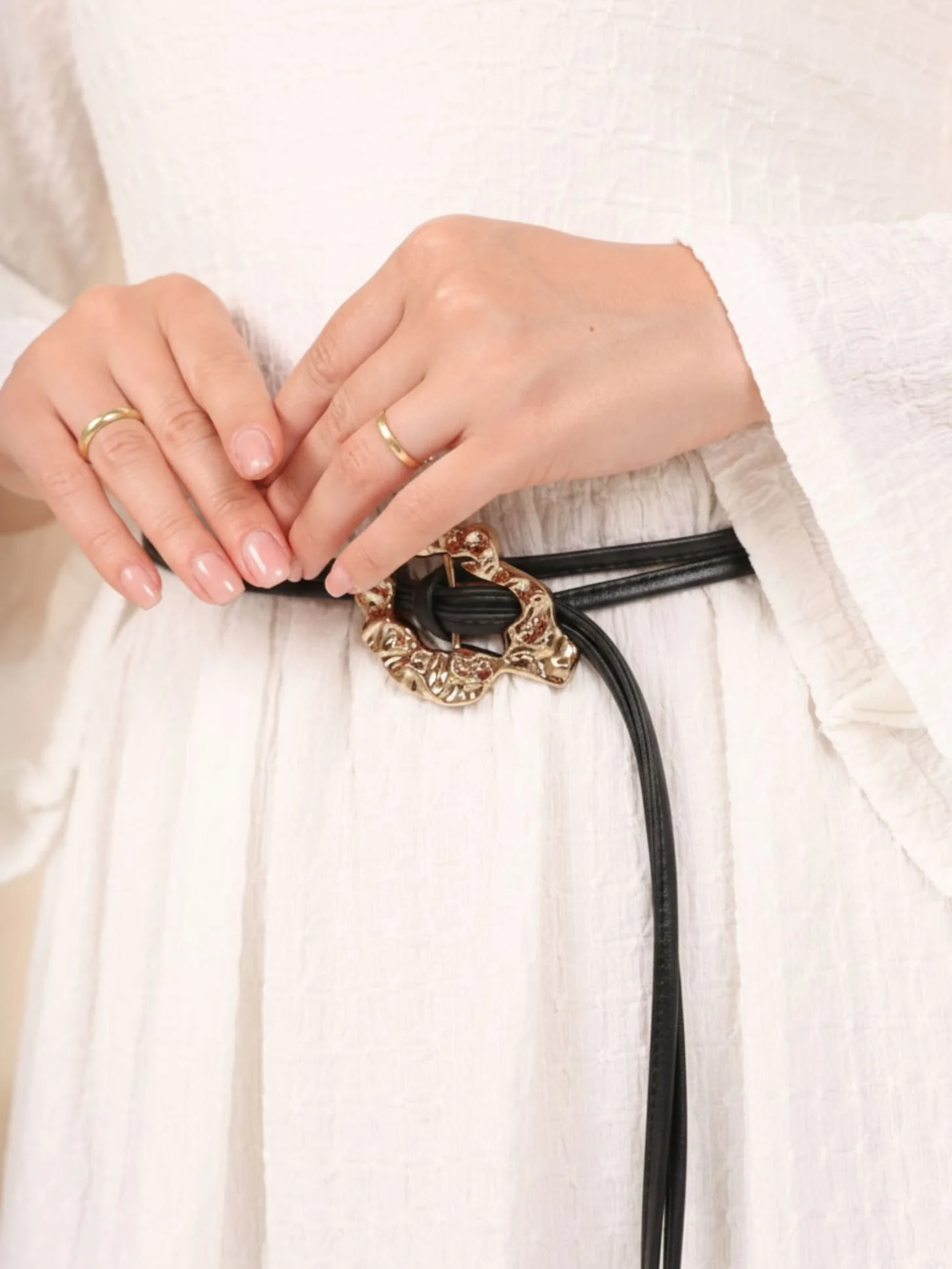 Leather Black Gold Buckle Belt - Image 2