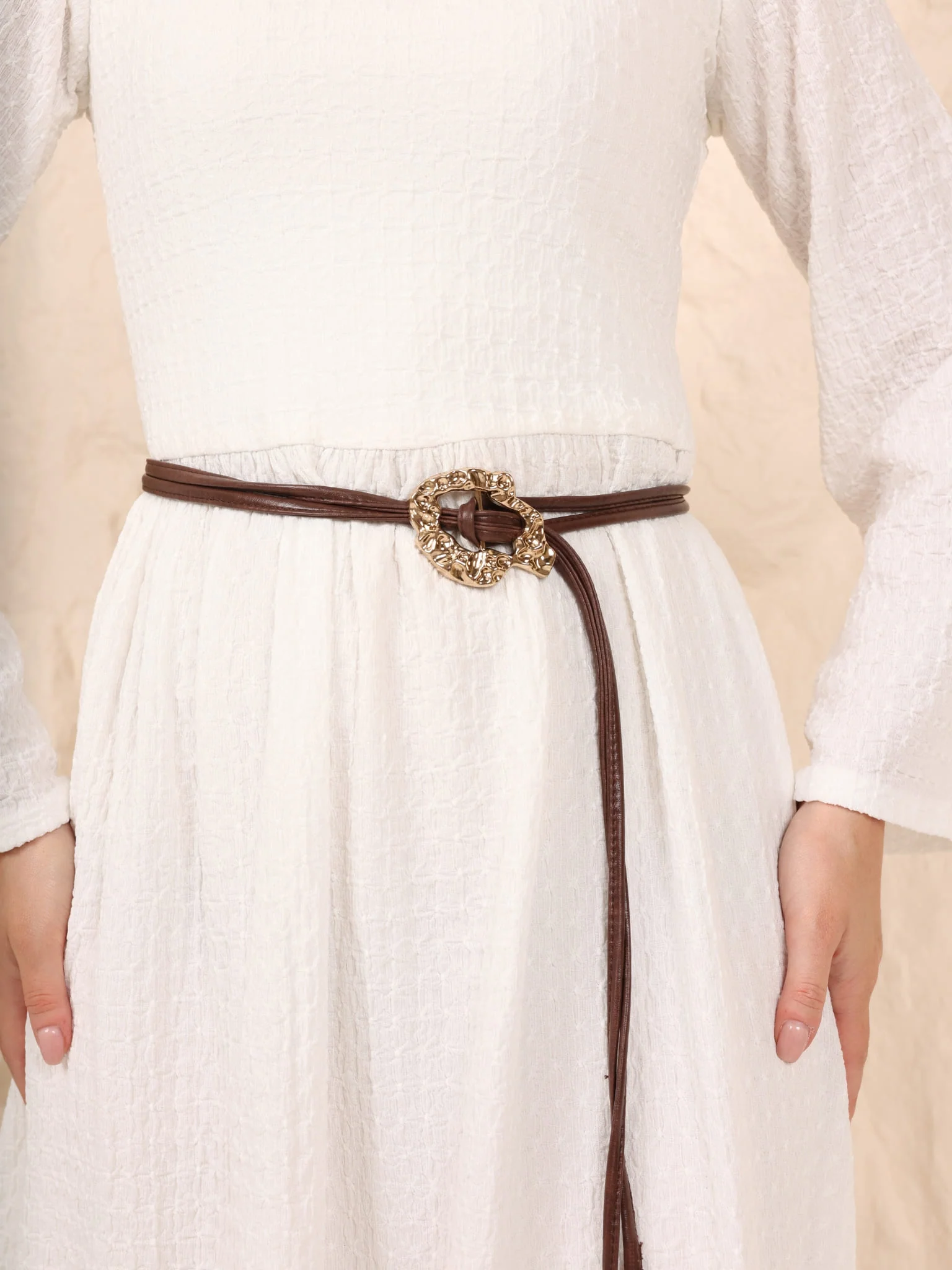 Leather Brown Gold Buckle Belt - Image 3