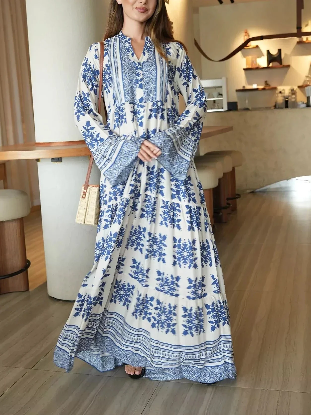 Lelan Motif Blue Dress