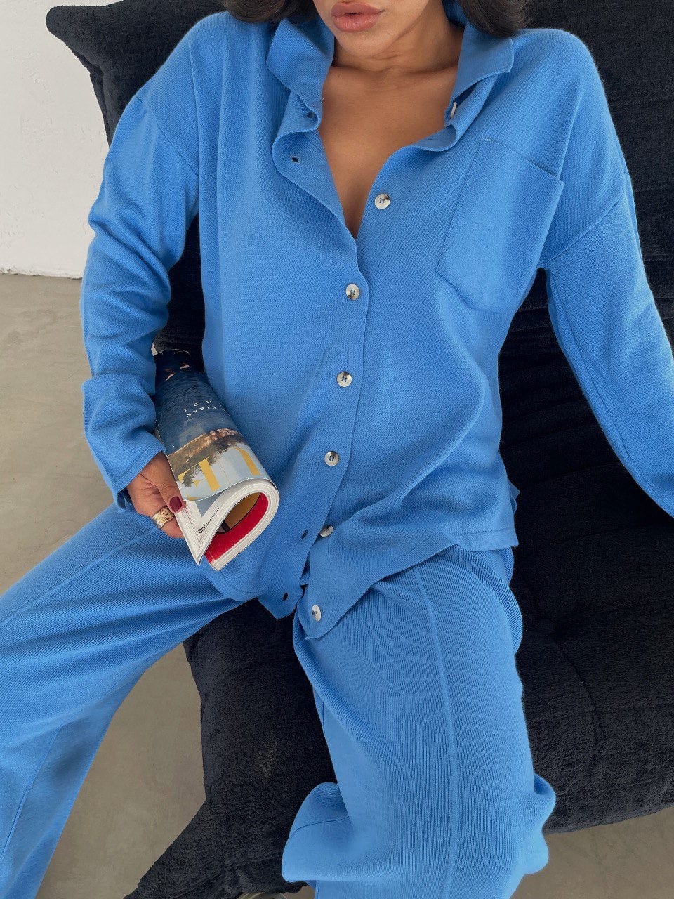 Lelia Knit Co Ord Set in Blue - Image 2
