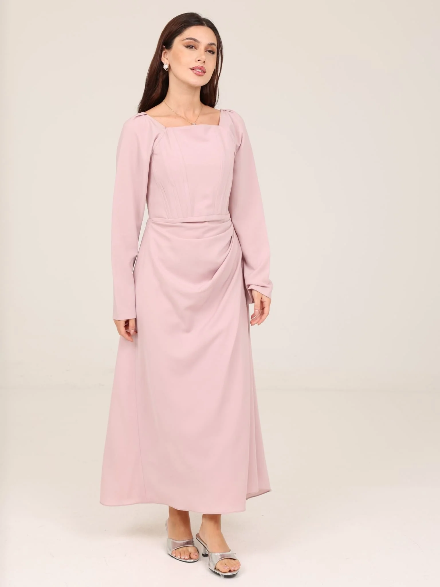 Lilac Lattice Cowl Long Dress - Image 11