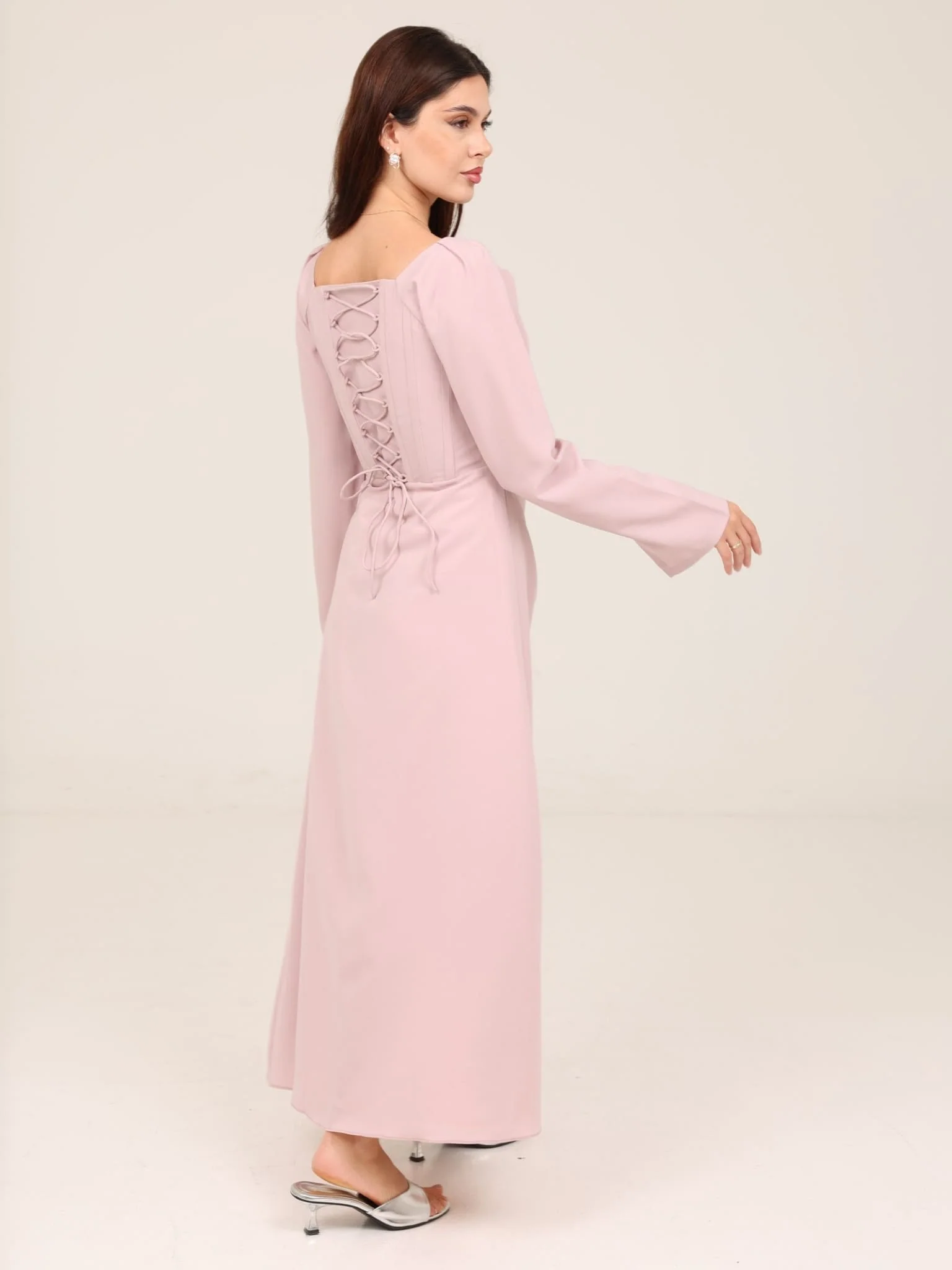 Lilac Lattice Cowl Long Dress - Image 3