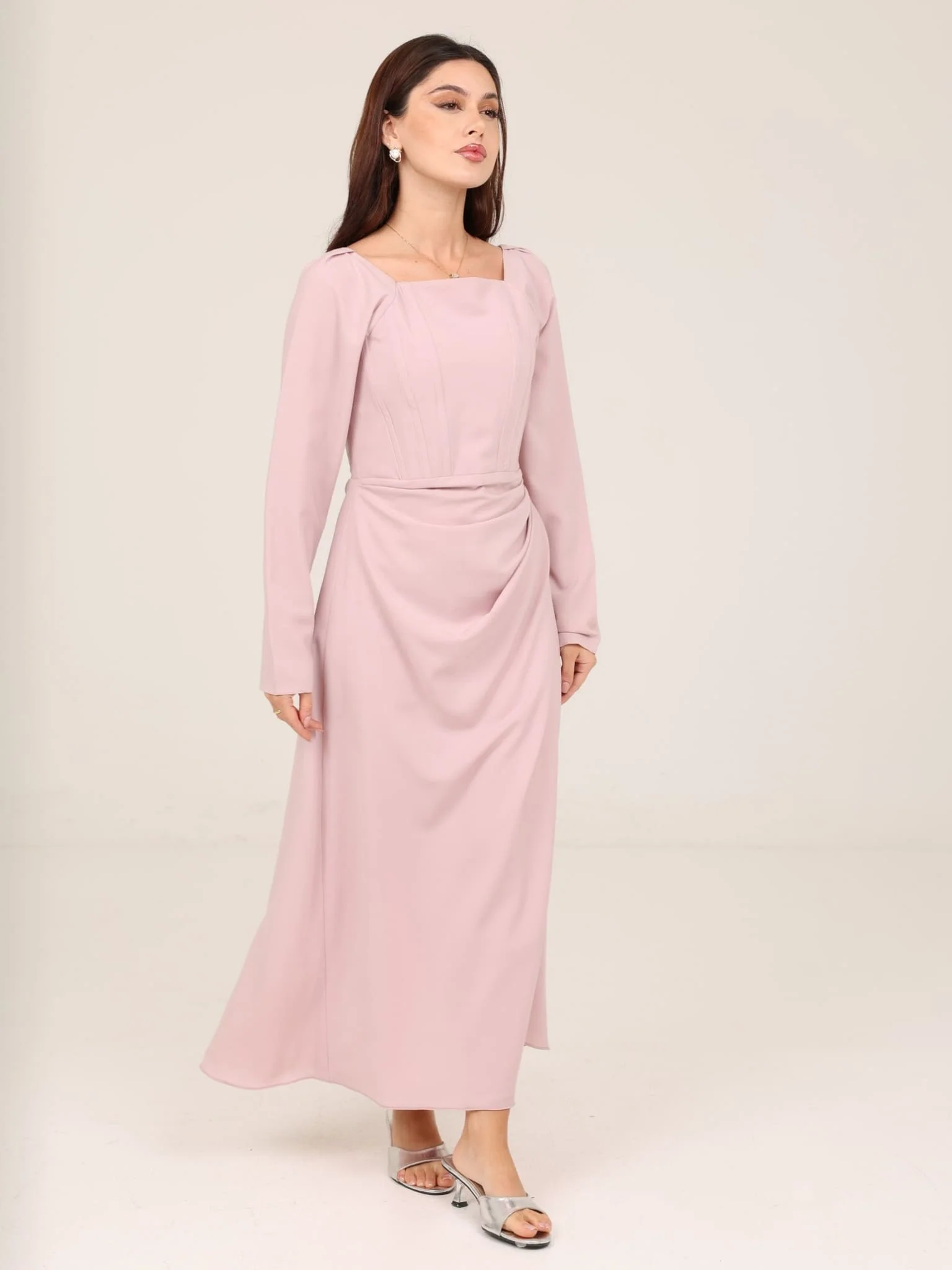 Lilac Lattice Cowl Long Dress - Image 7